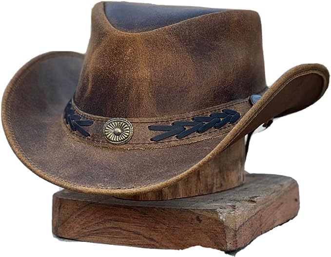 Premium Genuine Leather Cowboy Hat - Adjustable Shape for Outback Style - Unisex Australian Bush Hat for Men & Women - Perfect for Rodeo, Outdoor Adventures & Country Fashion