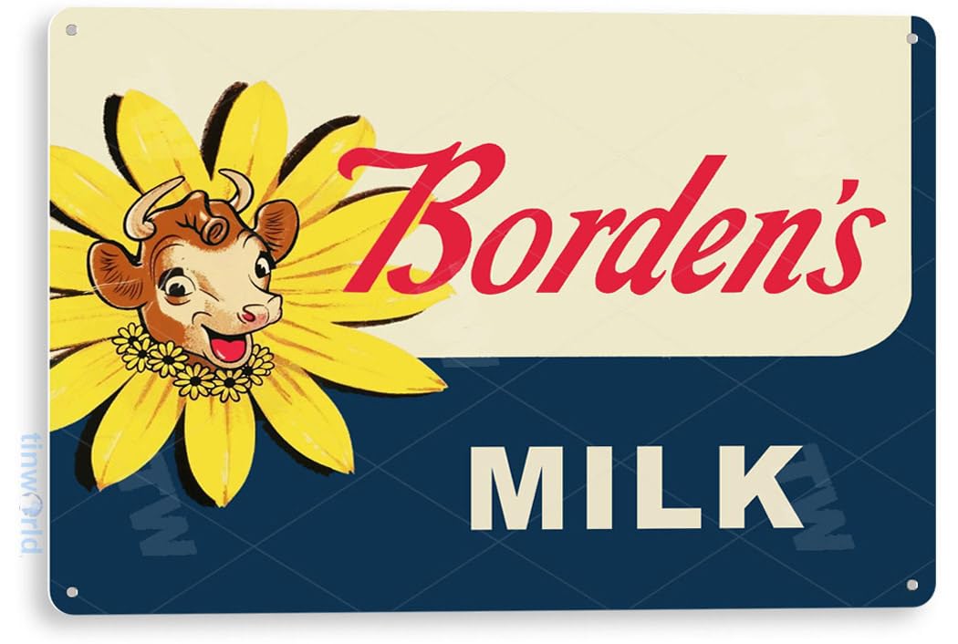 Vintage Borden Milk Retro Metal Tin Sign - Rustic Farmhouse Kitchen Decor, Cottage & Store Wall Art for Home, Bar, Cafe, Diner (A021)