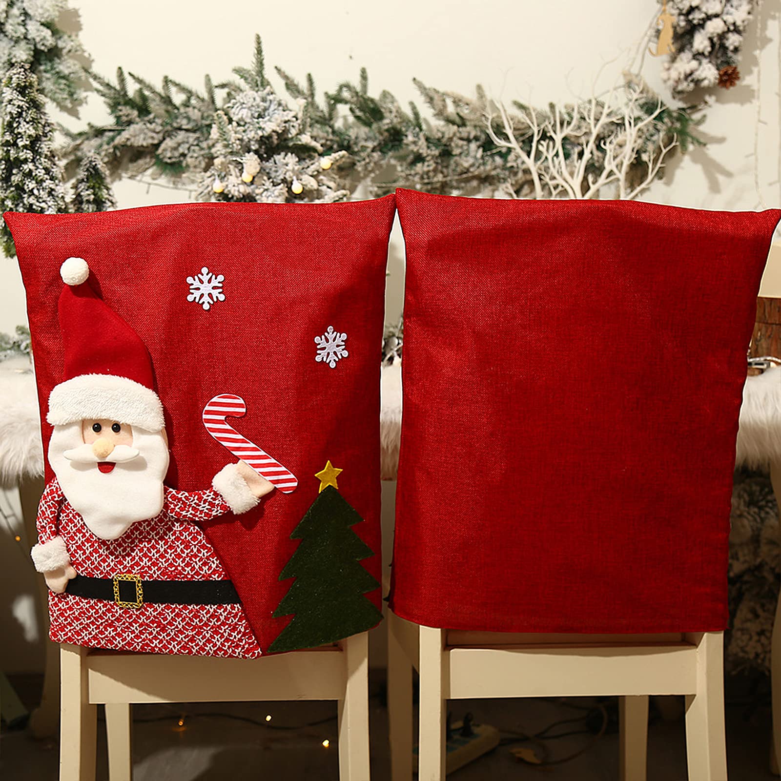 Santa Snowman Elk Christmas Chair Covers Set of 3 - Holiday Dining Chair Back Covers for Christmas Banquet, Kitchen & Dining Room Decor | Perfect for Holiday Parties, Family Gatherings & Festive Home Decoration