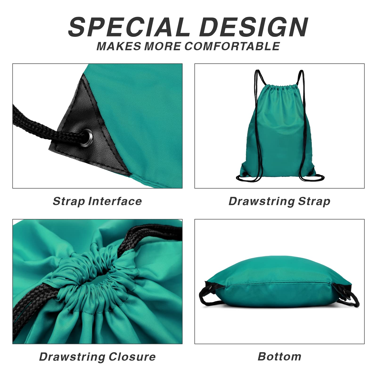Lightweight Foldable Drawstring Backpack - 210D Nylon Gym Sack with Zipper Side Pocket for Men & Women | Perfect for Sports, Travel, Workout & School (Teal)
