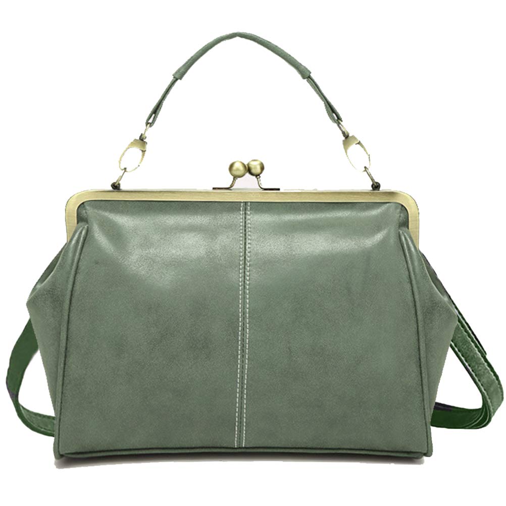 Vintage Women's Frame PU Leather Kiss Lock Shoulder Bag - Stylish Tote Purse for Work, Travel & Everyday Use