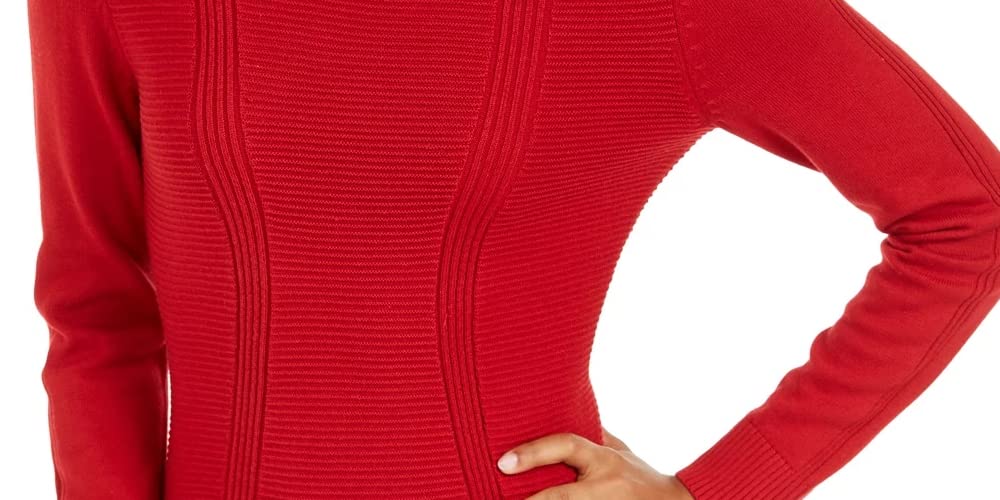 Style & Co. Women's Mixed-Stitch Knit Sweater - Long Sleeve Casual Pullover (Size L, Red Polish) | Perfect for Fall & Winter Outfits, Office Wear & Cozy Weekends