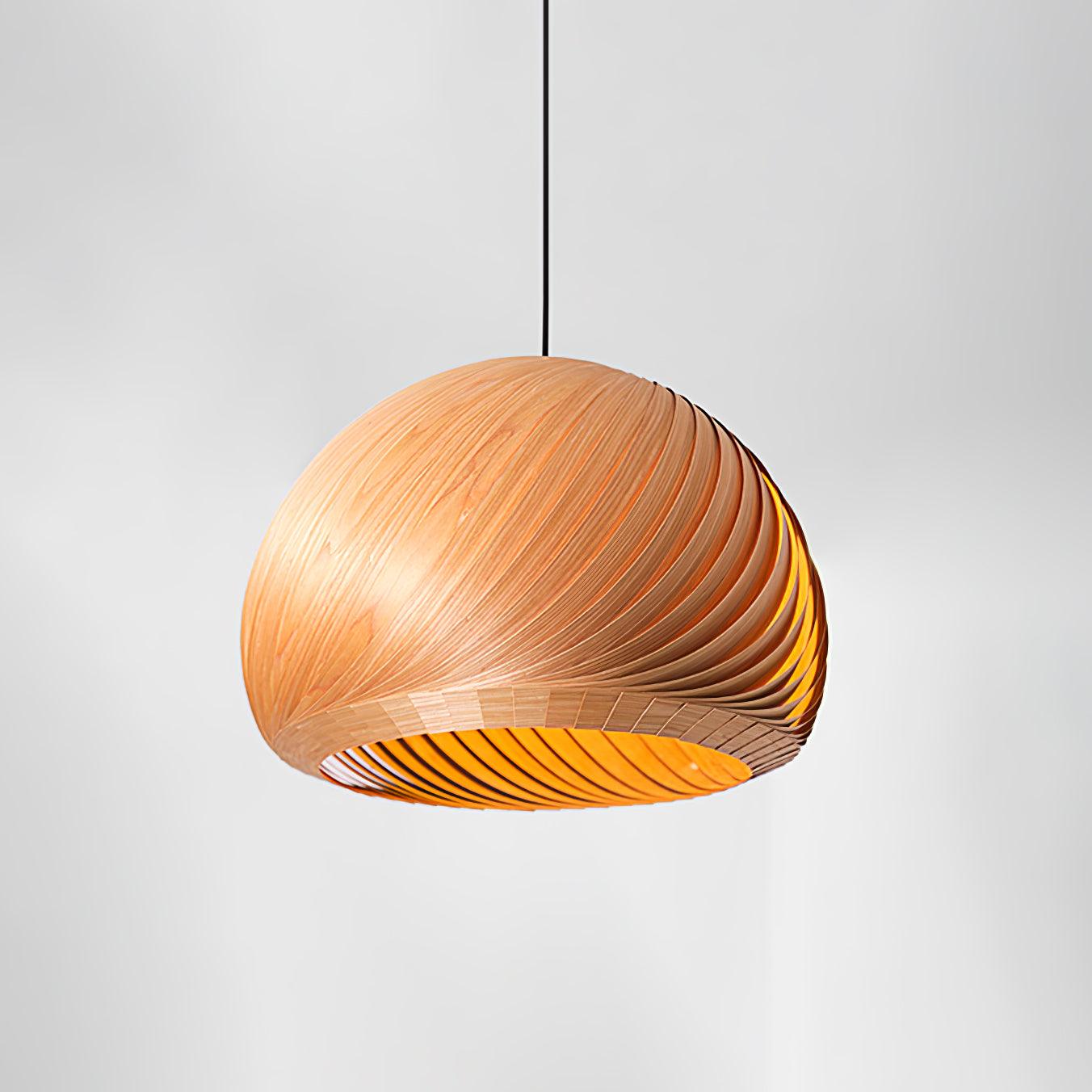 Aurora Whorl Wood Pendant Lamp - Handcrafted Wooden Hanging Light Fixture for Dining Room, Bedroom & Living Room Decor - Natural Boho Style Ceiling Light for Home & Cafe Lighting
