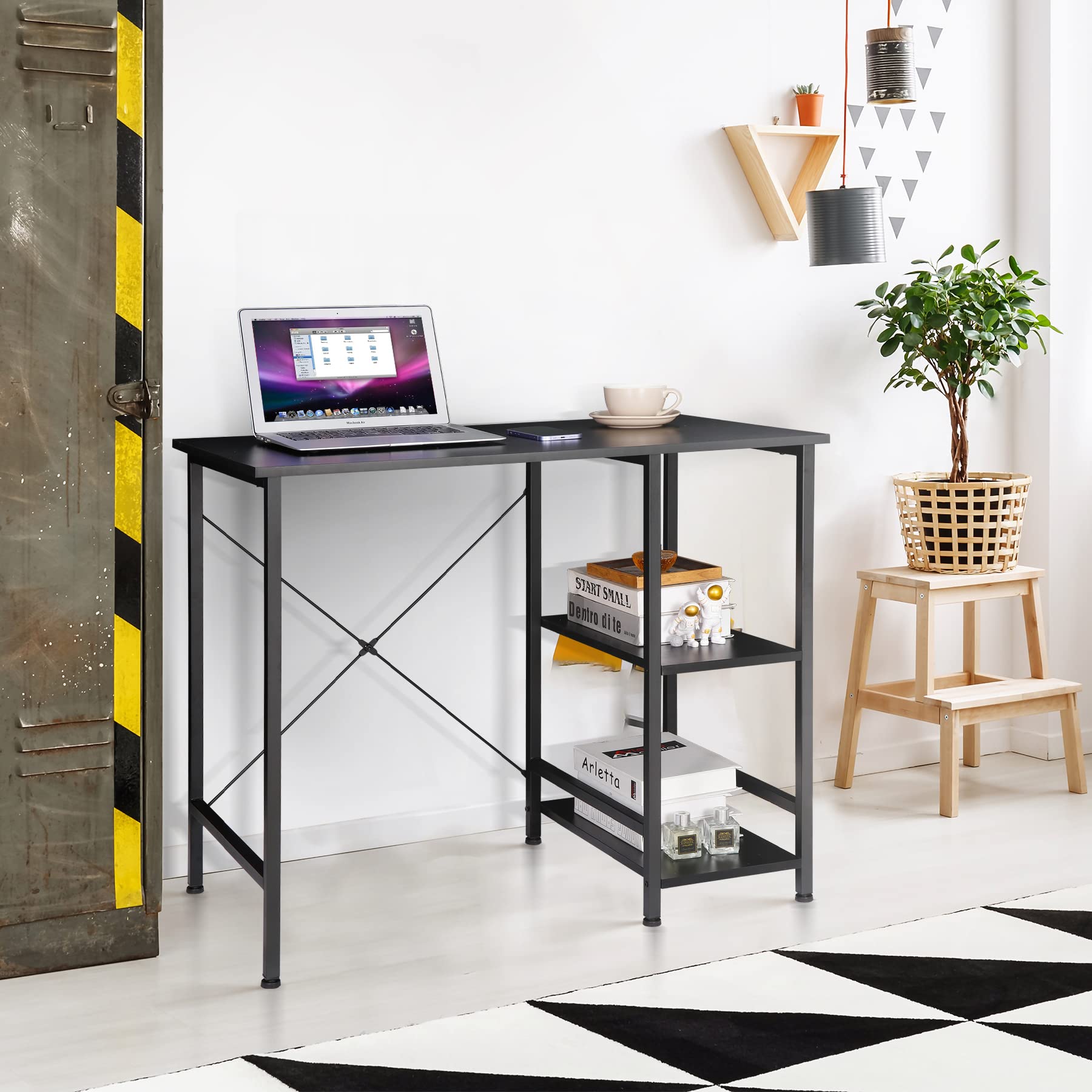ZenStyle 36Inch Small Computer Desk with Storage Shelves - Compact Home Office Writing Desk, Reversible Under Desk Shelves for Small Spaces, Black - Perfect for Apartments, Dorms & Workspaces