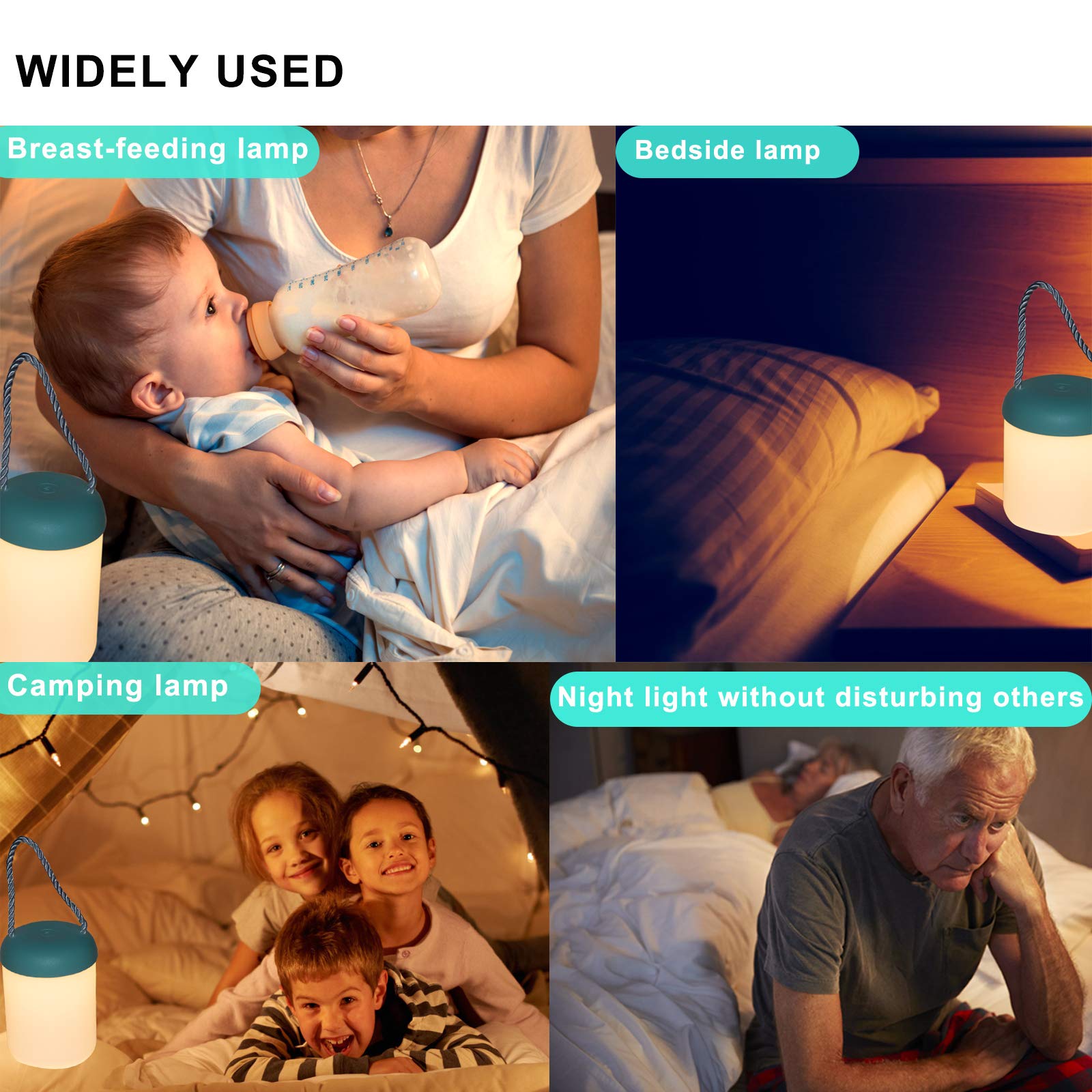 Portable Rechargeable Night Light for Kids - Stepless Dimmable 360° LED Bedside Lamp with 3000K Warm Eye-Caring Light | Perfect for Bedroom, Nursery, Living Room, Camping & Travel | Blue