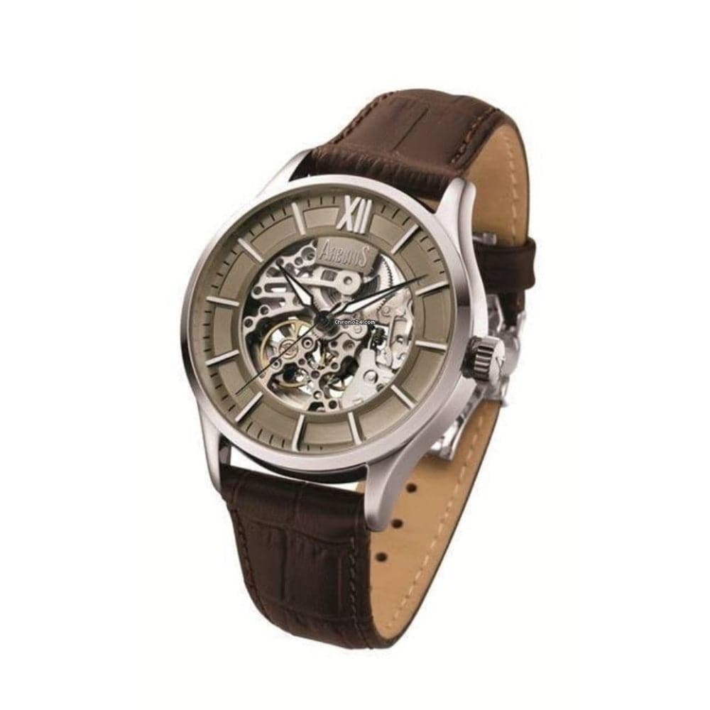 ARBUTUS AR901SFF Men's Skeleton Brown Leather Watch - Automatic Rotary Movement, Water Resistant, Luxury Dress Watch for Business & Formal Occasions
