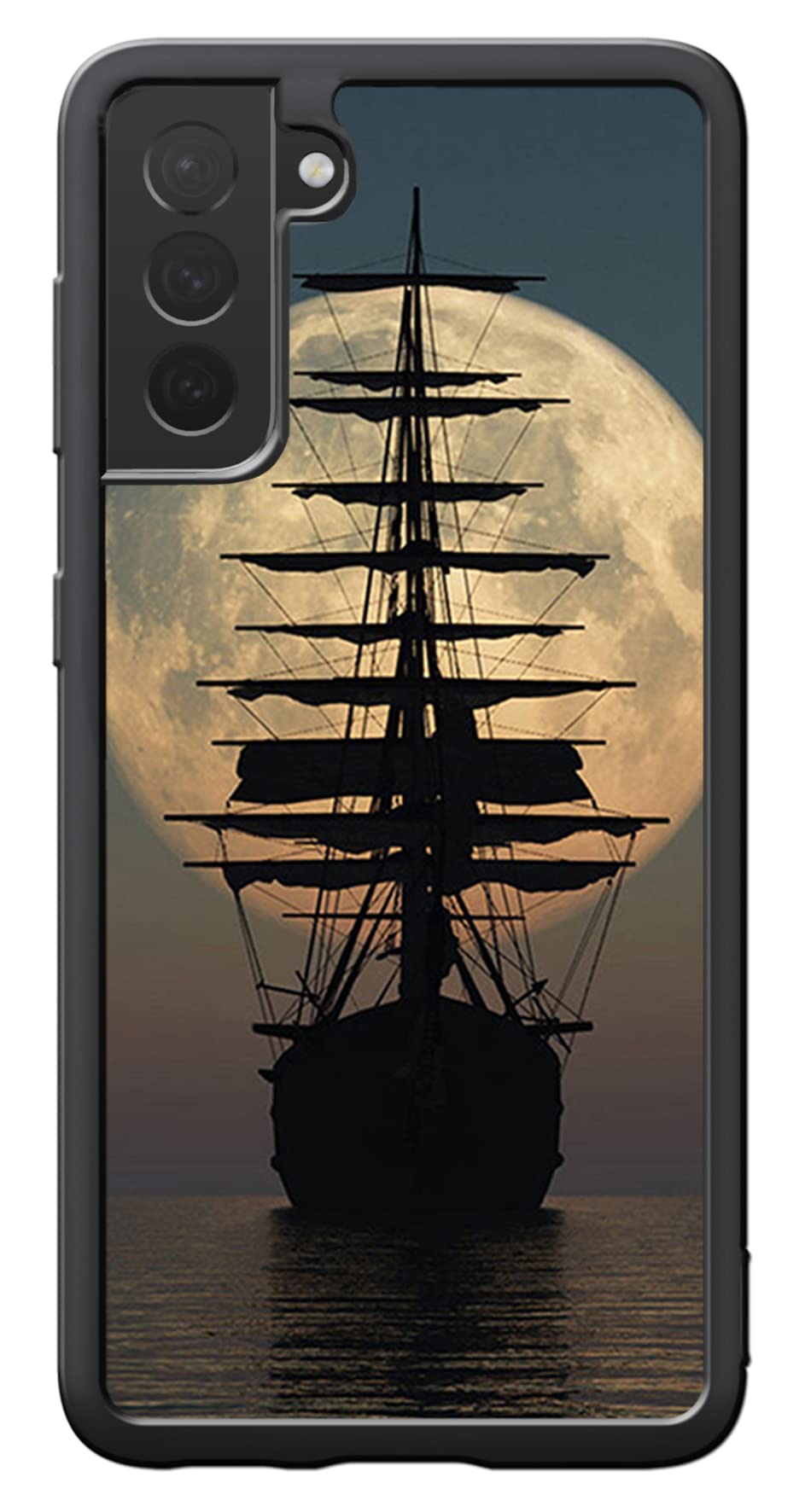 Shockproof TPU Phone Case for Samsung Galaxy S21 - Pirate Ship Moon Design Protective Cover | Durable Slim Fit Case for Everyday Use, Work & Travel Protection