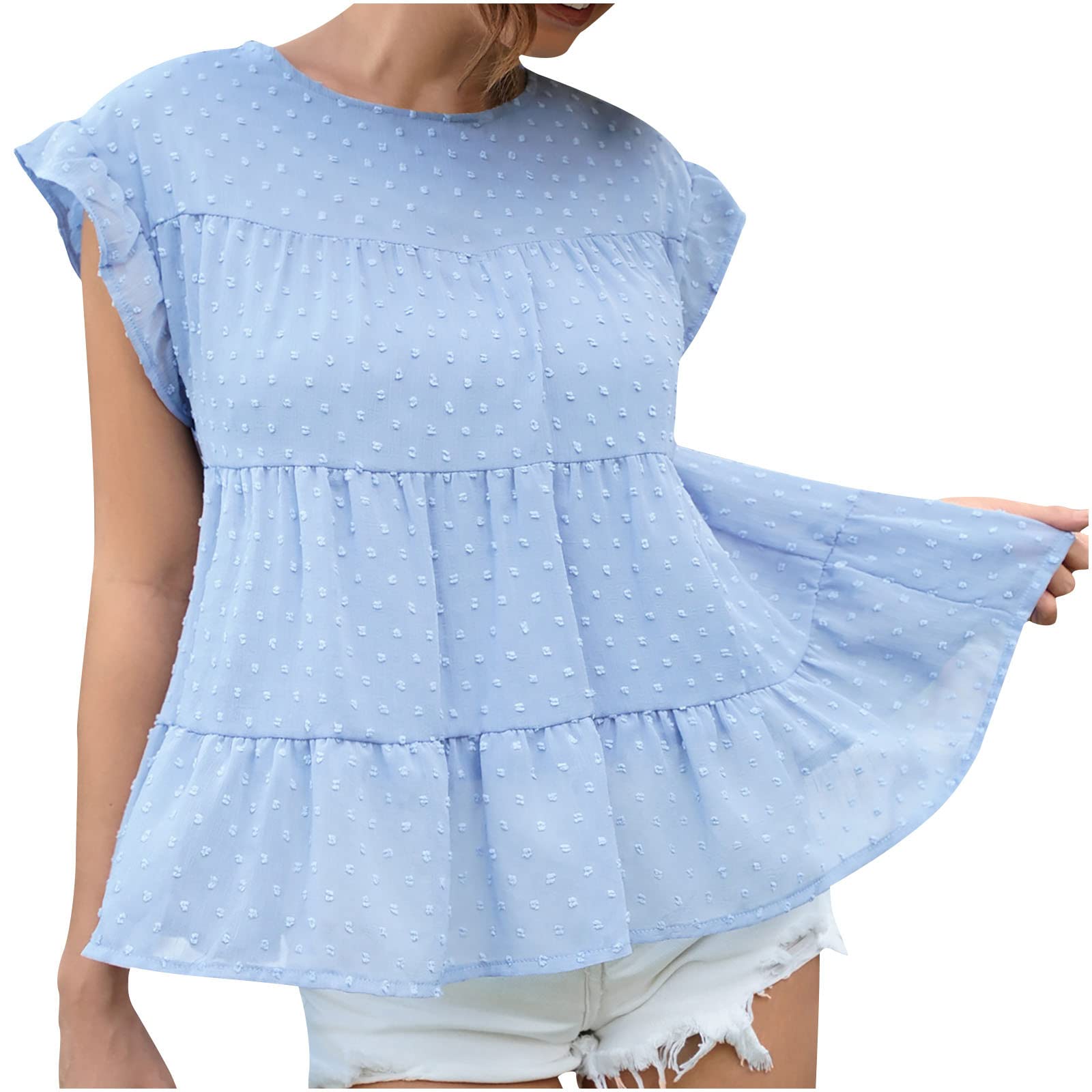 Women's Round Neck Lace Crochet T-Shirt - Casual Loose Short Sleeve Flowy Tunic Blouse for Summer, Beach & Boho Style Outfits