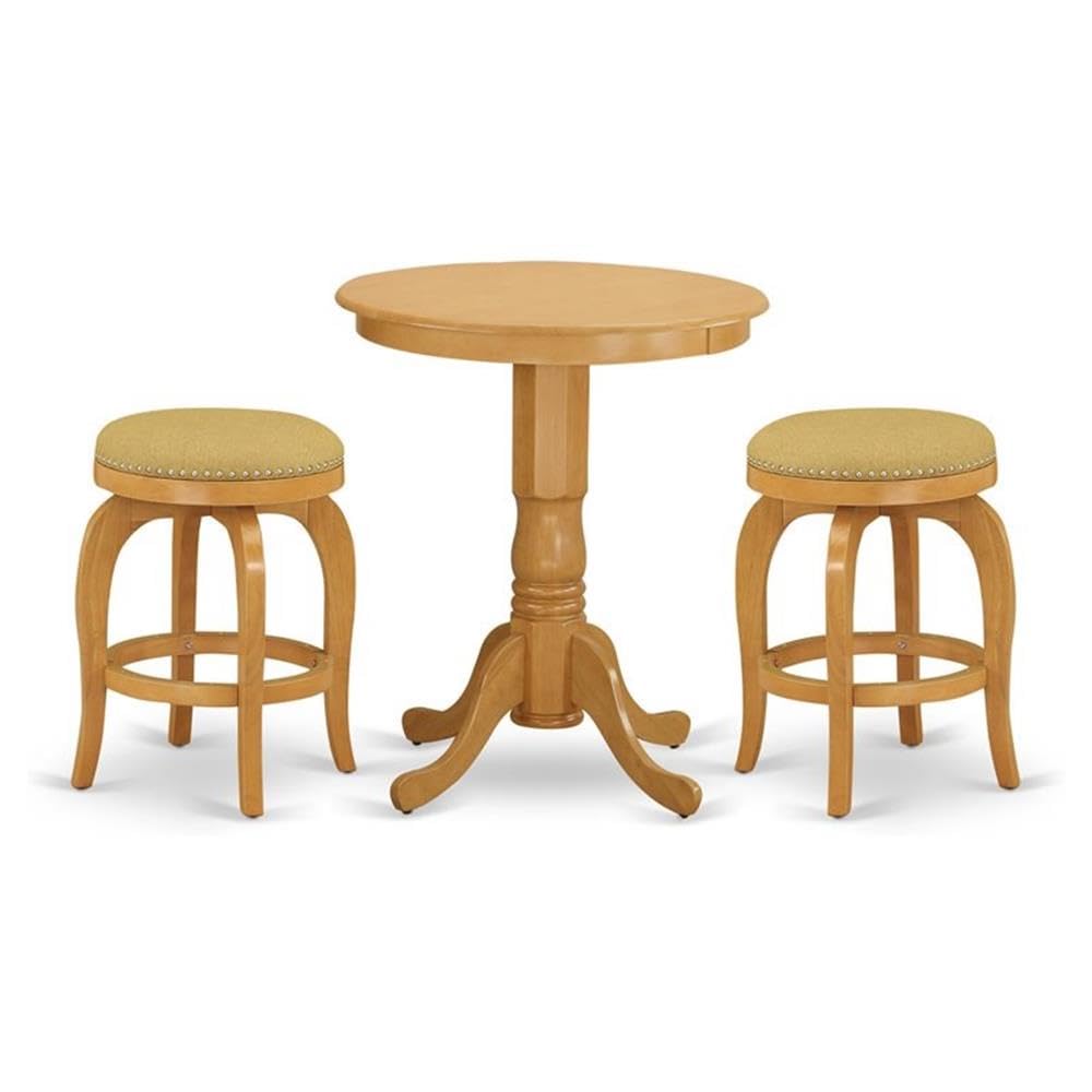 East West Furniture 3-Piece Counter Height Dining Set - 30x30 Inch Round Kitchen Table with Pedestal Base & 2 Backless Stools, Oak Finish - Perfect for Small Spaces, Breakfast Nooks & Modern Kitchens