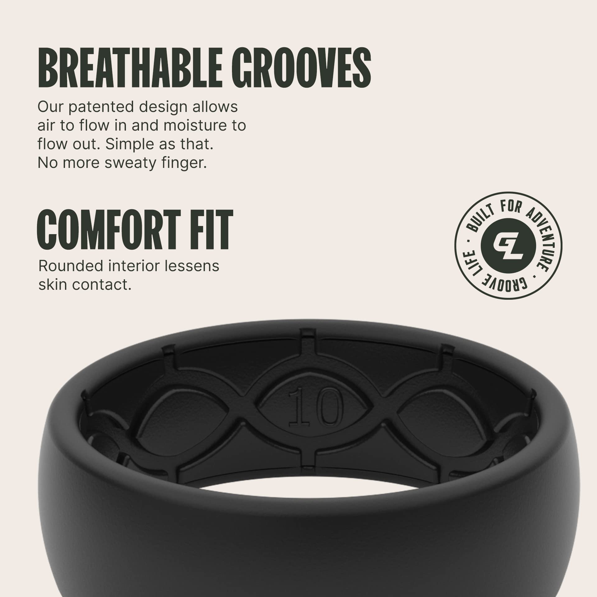 Groove Life Solid Silicone Ring for Men - Breathable Rubber Wedding Band with Unique Design & Comfort Fit - Lifetime Warranty - Perfect for Active Lifestyles, Gym, Swimming and Outdoor Adventures