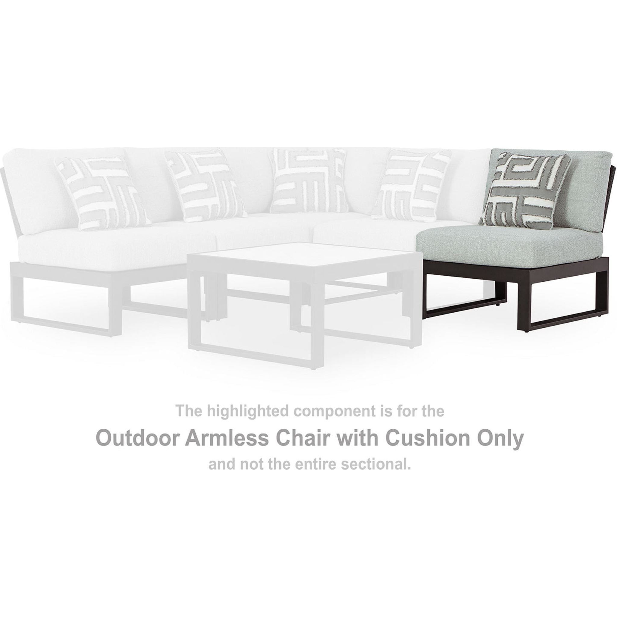 Beachloft Outdoor Modular Armless Chair with Cushion - Waterproof & UV Resistant Patio Furniture for Poolside, Garden, or Deck - Black/Gray - Perfect for Relaxing Outdoors