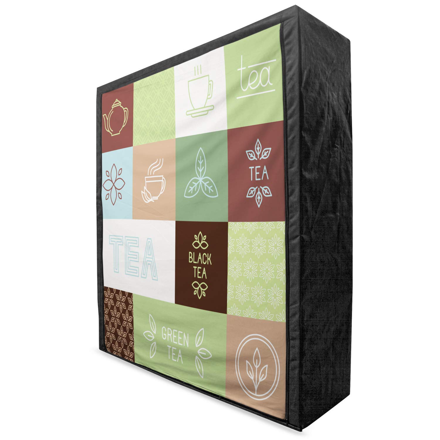 Ambesonne Tea Party Portable Fabric Wardrobe - Checkered Tea Themed Geometric Design in Soft Green, Brown & Blue | 59