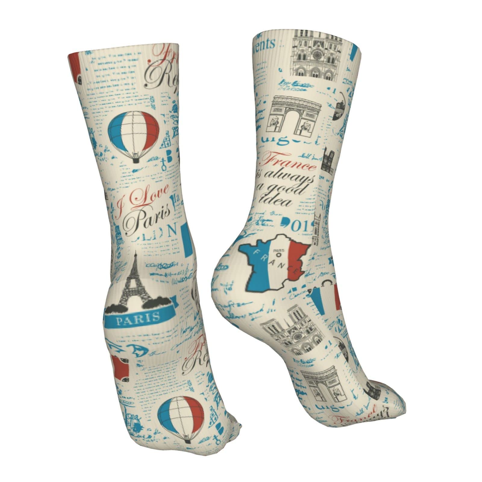 French Paris Symbol Abstract Crew Socks for Women & Men - Novelty Sports Outdoor Casual Socks - Perfect for Travel, Gifts & Everyday Wear