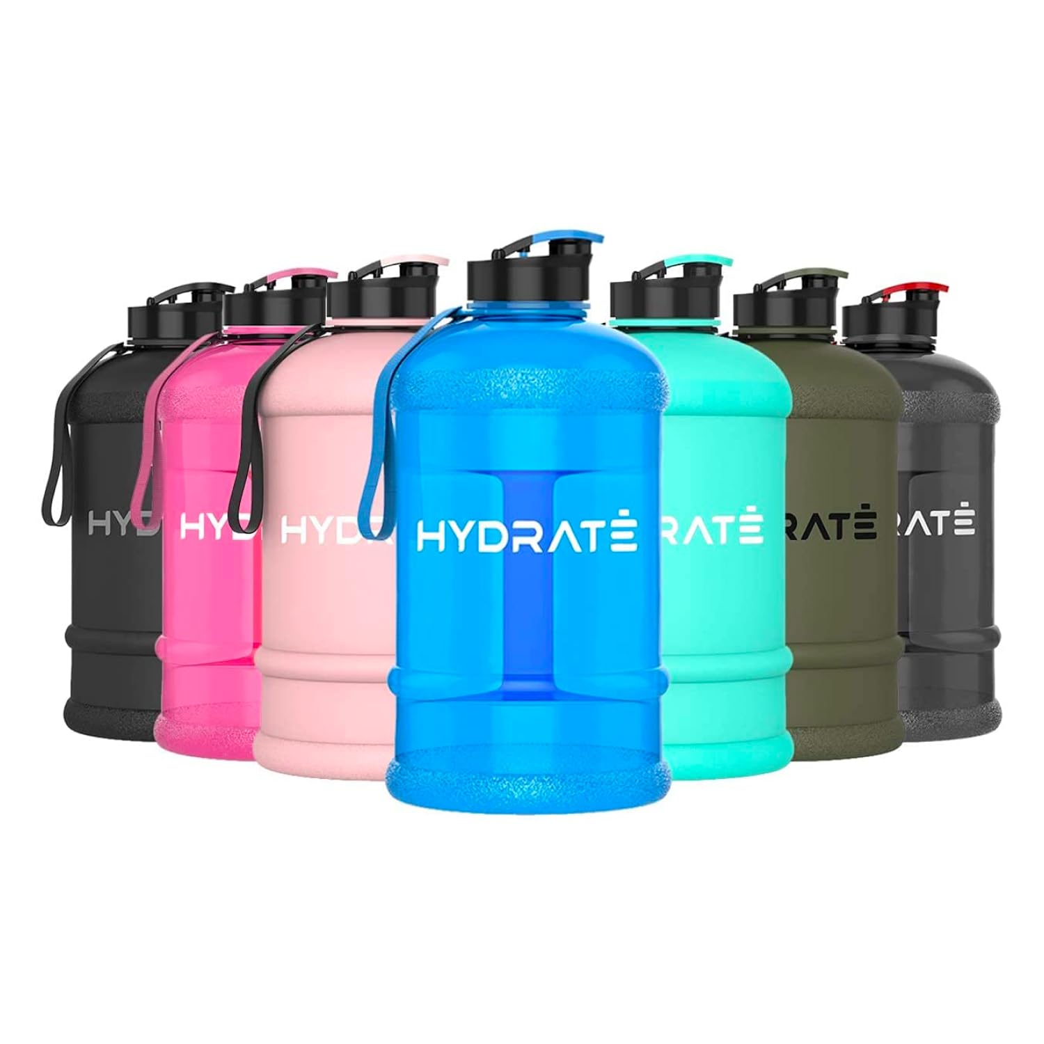 HYDRATE 2.2L Half Gallon Water Bottle for Men - BPA Free Large Sports Jug with Leak Proof Flip Cap & Silicone Seal - Reusable Gym & Workout Water Bottle - Perfect for Hydration at Gym, Hiking, Running & Outdoor Activities - Blue