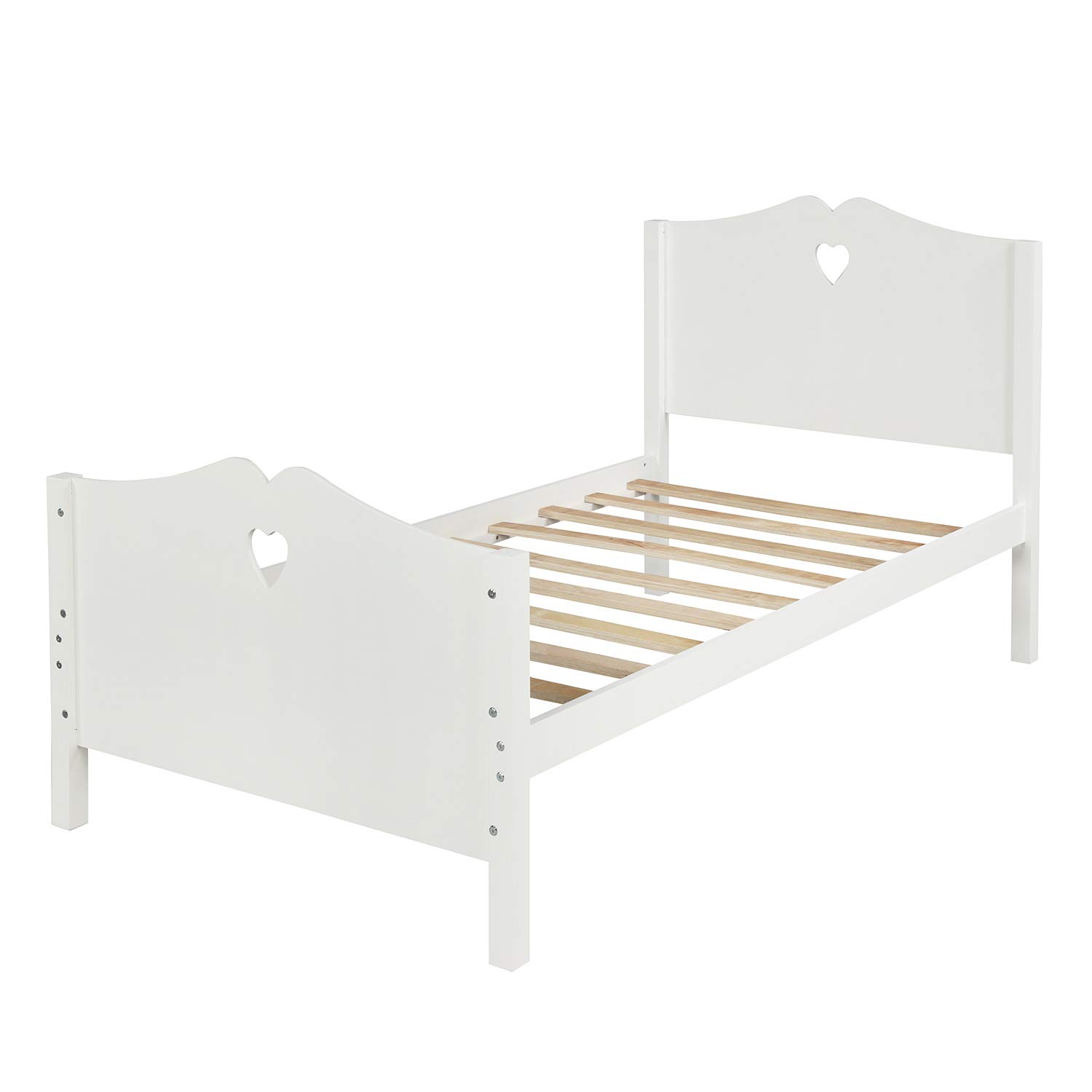 **Solid Wood Twin Bed Frame with Headboard & Footboard - Sturdy Platform Bed for Kids, Teens & Adults - No Box Spring Needed - Wooden Slat Support - White - Perfect for Small Bedrooms, Guest Rooms & Dormitories**