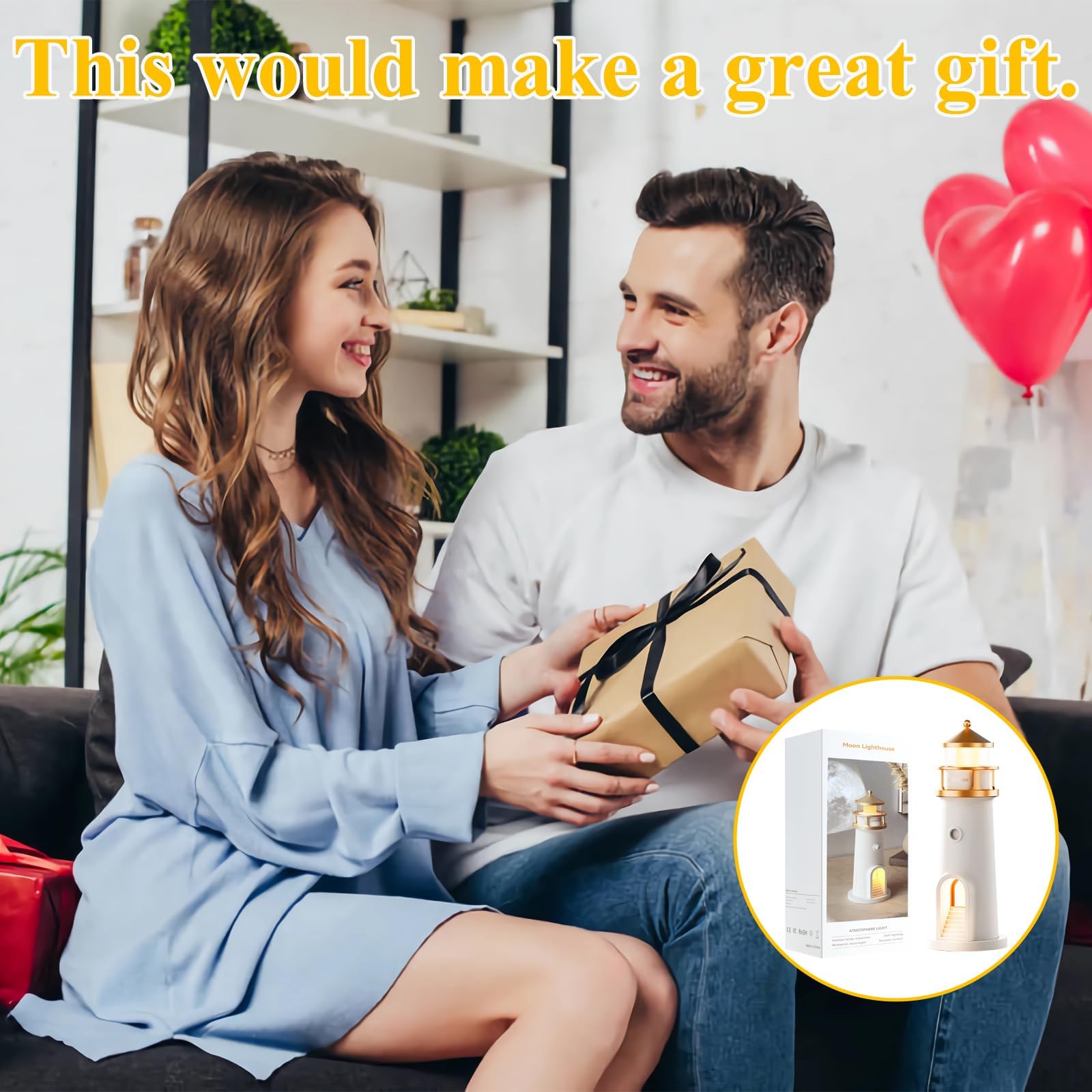 LED Moon Lighthouse Lamp with Human Body Sensor - Moonlight Projector, Starry Sky Night Light for Kids, Ideal for Bedroom, Living Room & Desk - Perfect Lighthouse Gift for Relaxation & Nursery Decor