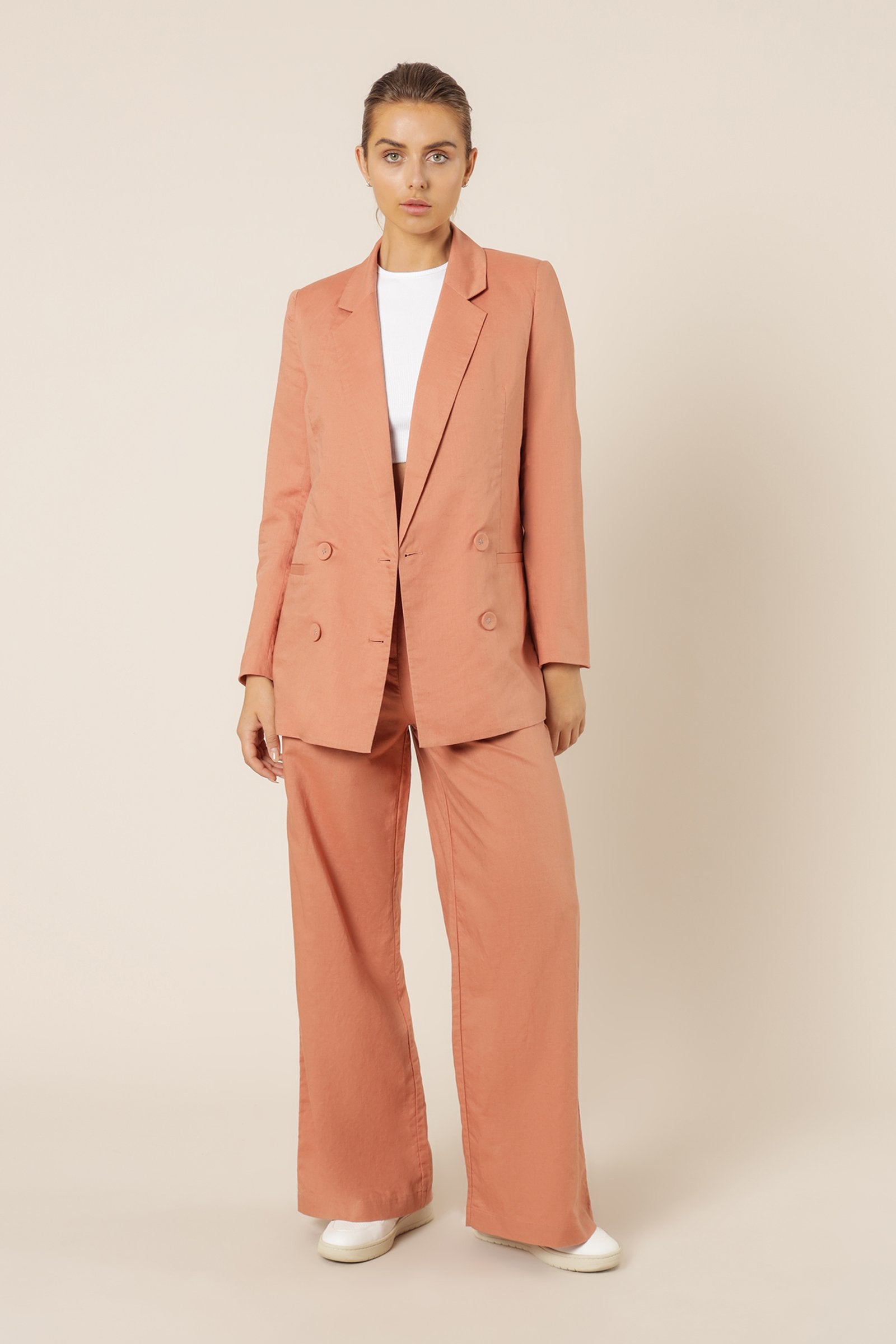 Alba Linen Blazer for Women - Lightweight Terracotta Jacket - Perfect for Office Wear, Summer Weddings & Business Casual Outfits