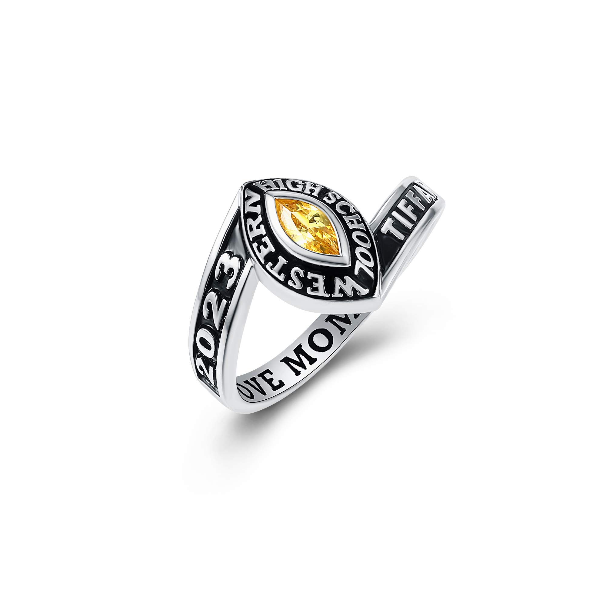PJM Authentic Women's Class Ring – 925 Sterling Silver or 10KT Gold – Custom High School College University Graduation Ring – Personalized Jewelry Gift for Her – Perfect for Graduation Ceremonies, Alumni Reunions & Special Occasions