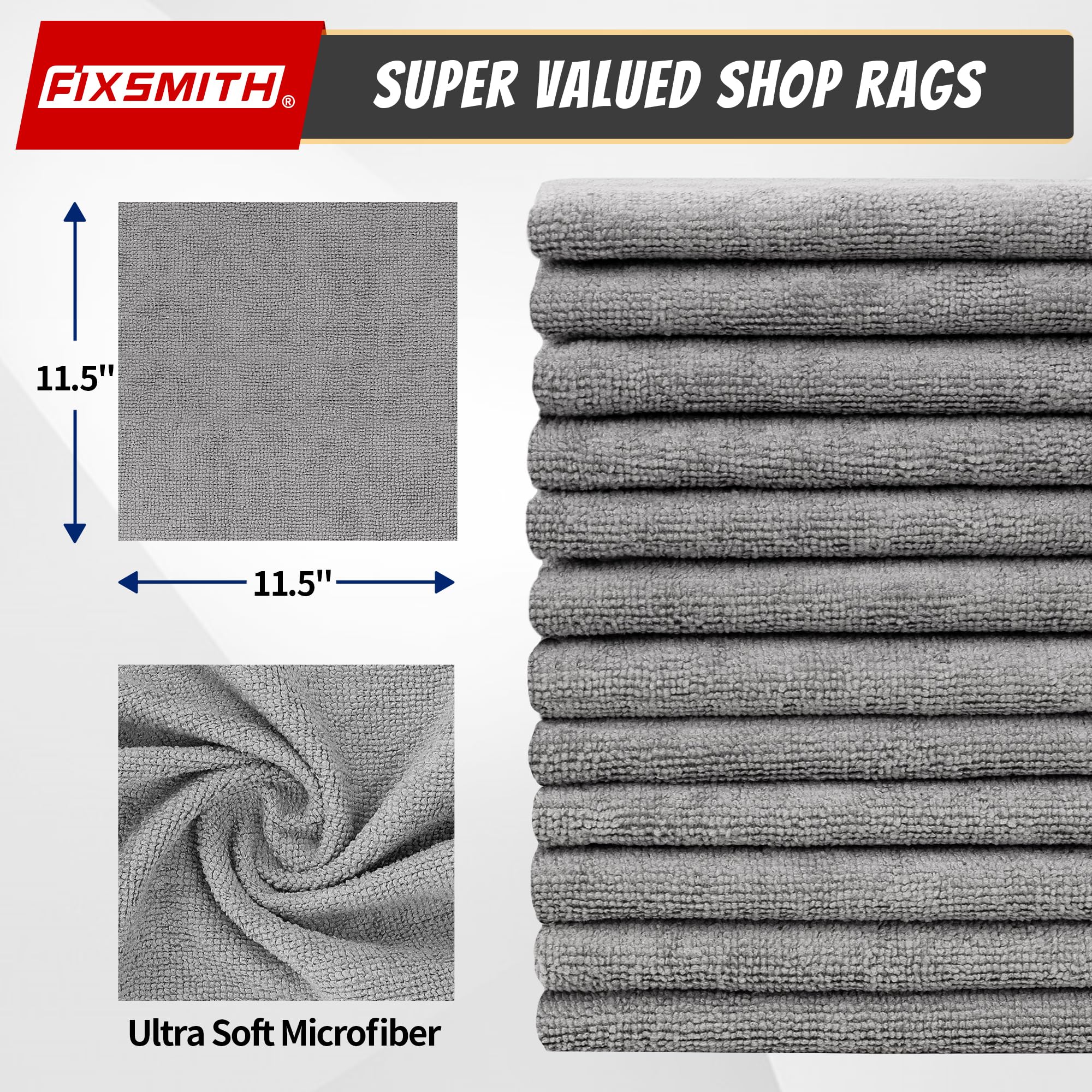 FIXSMITH 50-Pack Grey Microfiber Cleaning Cloths - 11.5