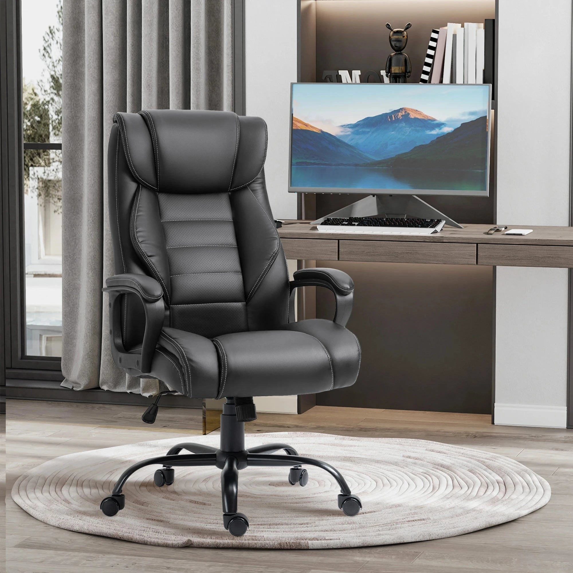 Premium High Back Executive Office Chair - Faux Leather Massage Chair with 6-Point Vibration & 360° Swivel - Black/Gray Options - Perfect for Home Office & Workspace Comfort