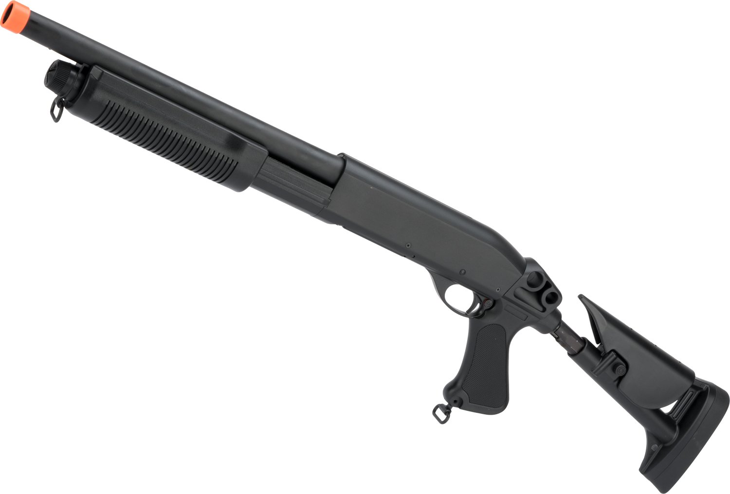 CYMA Standard M870 3-Round Burst Airsoft Shotgun with Multi-Shot Shell Loading & Retractable Stock - Perfect for CQB, Airsoft Battles, and Tactical Training