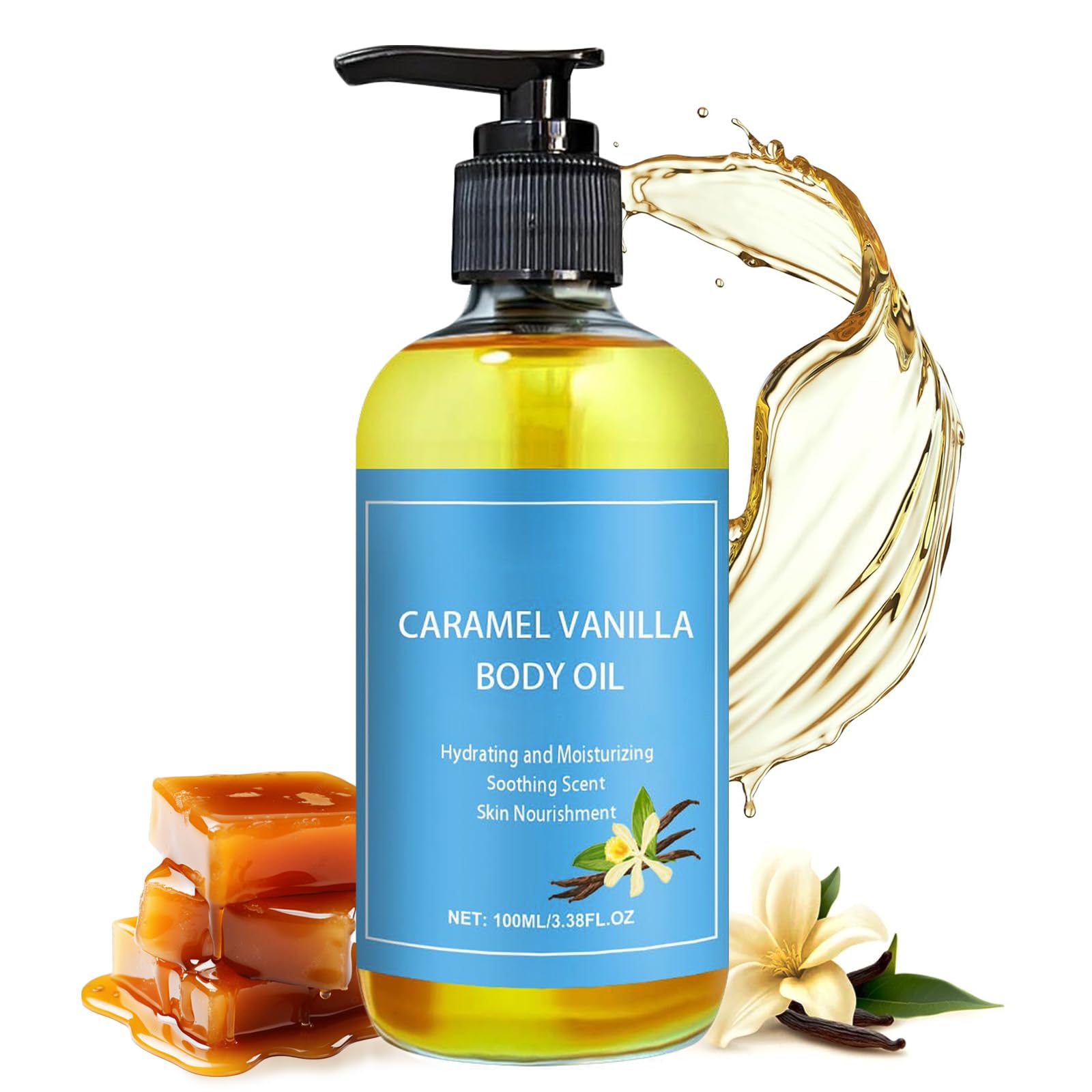 Vanilla Body Oil for Women - Caramel Vanilla Scented Moisturizing Oil, Natural Hydrating Skin Care After Shower, Perfect for Dry Skin & Relaxation (1PC)