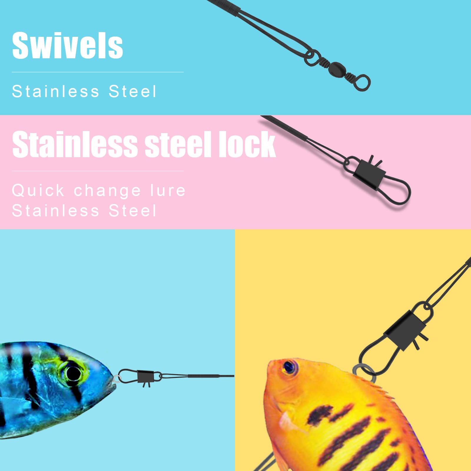90pcs Stainless Steel Fishing Leaders with Swivel Buckles - Saltwater & Freshwater Fishing Tackle Wire for Lures & Hooks (Black) | Ideal for Bass, Trout, and Saltwater Game Fishing