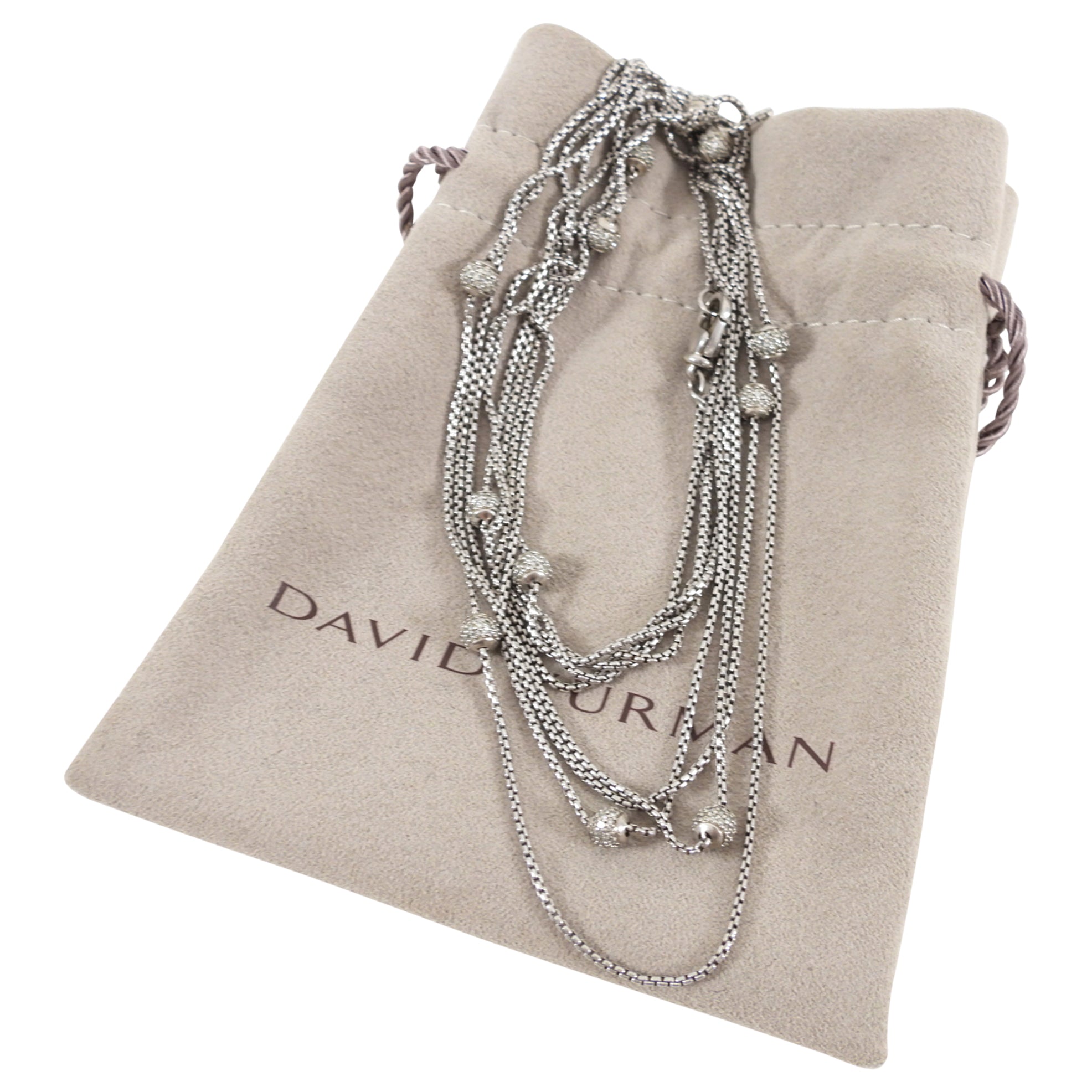David Yurman Sterling Silver Diamond Pave Balls Station Necklace for Women - Elegant Layering Jewelry for Everyday Wear & Special Occasions