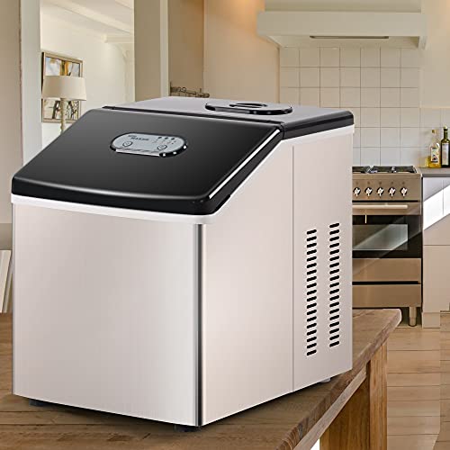 Portable Countertop Ice Maker Machine - 48 lbs/24H Large Capacity, Makes 24 Crystal Ice Cubes in 12 Mins | Compact Design with Ice Scoop & Basket | Perfect for Home, Office, Bar, RV & Outdoor Parties