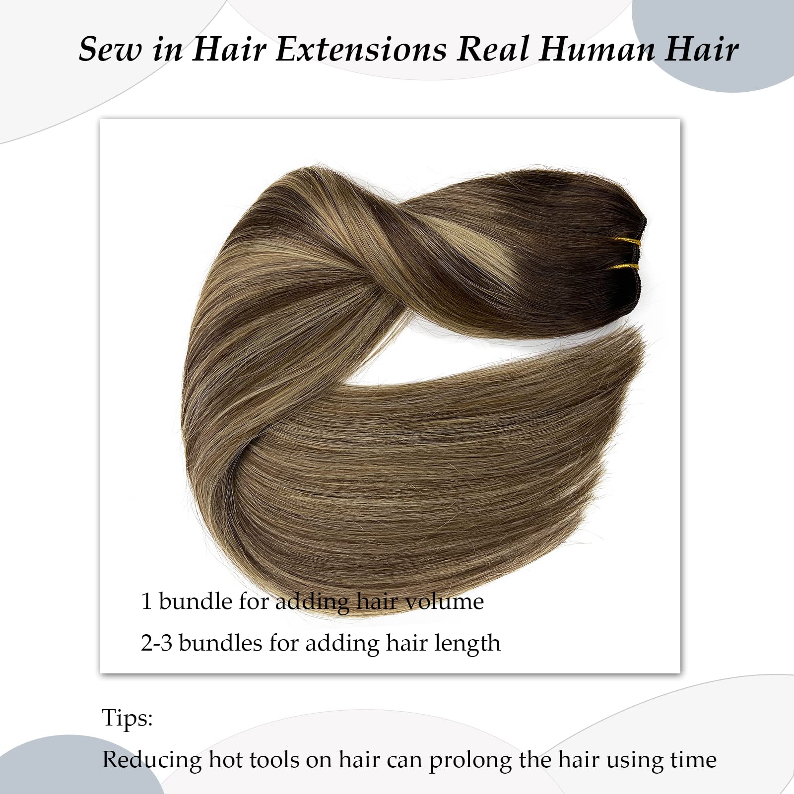 16 Inch 100G Hand Tied Weft Sew In Hair Extensions - Real Human Hair with Balayage Brown & Blonde Highlights for Women | Perfect for Volume Boost, Styling & Special Occasions