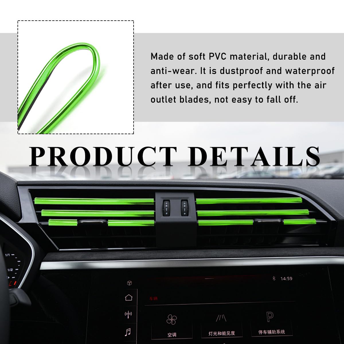 20 PCS Flexible Car Air Vent Decorative Strips - Waterproof AC Vent Outlet Trim for Most Vehicles - Shiny Green Car Accessories for Interior Styling & Customization