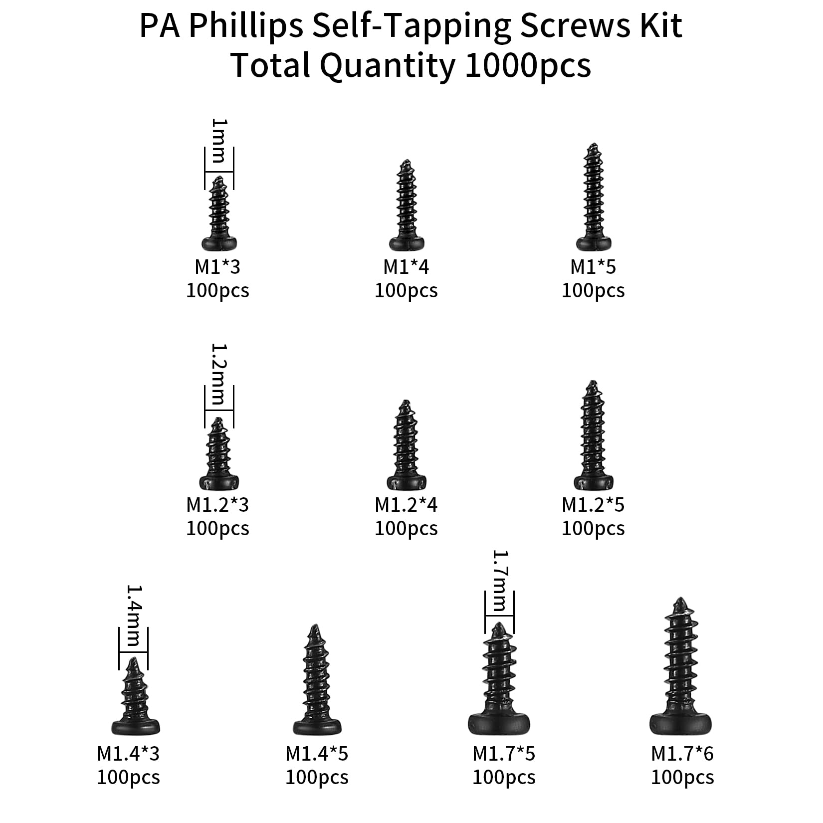 1000 Pcs Small Pan Head Screws Assortment Kit - Micro Self-Tapping Machine Screws for Glasses, Watches, Phones & Electronics Repair | Perfect for DIY, Jewelry Making & Precision Device Maintenance