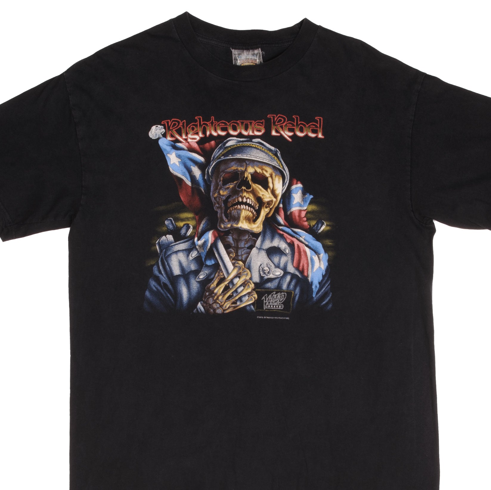 Vintage 1990s US Military Righteous Rebel Graphic Tee Shirt - Size Large - Retro Army Style T-Shirt for Men, Streetwear & Casual Outfits