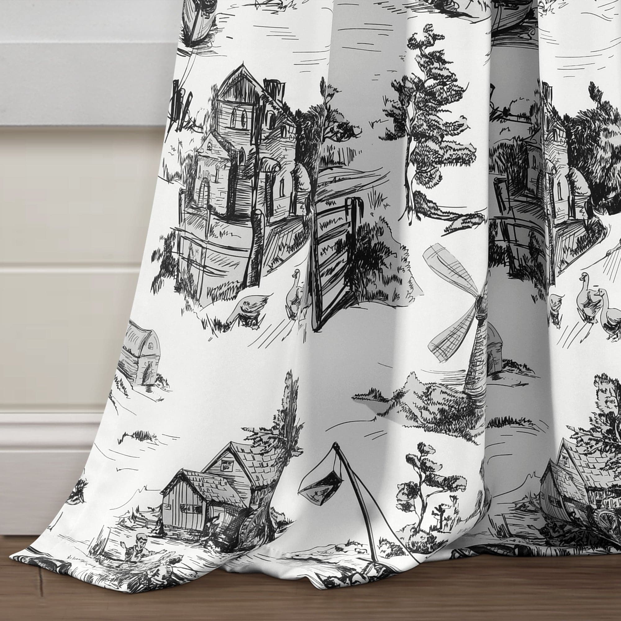 French Country Toile Blackout Curtains Set - Elegant Floral Pattern Window Drapes for Living Room & Bedroom - Light Blocking & Noise Reducing Home Decor