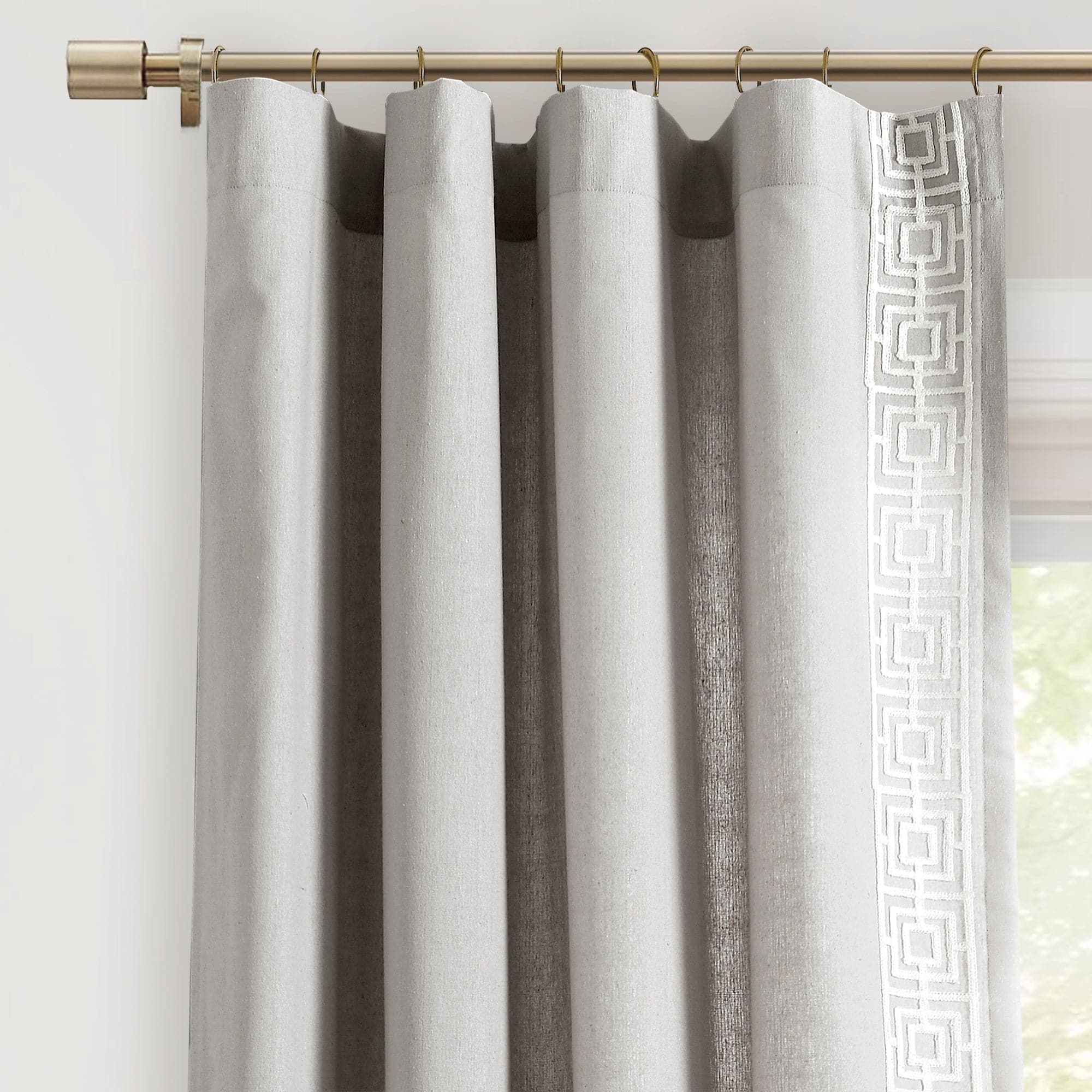Luxury Modern Square Embroidery Border Window Curtain Panel - Elegant Home Decor for Living Room, Bedroom & Dining Room - Blackout Drapes with Embroidery Design - Perfect for Home, Office & Hotel Decor