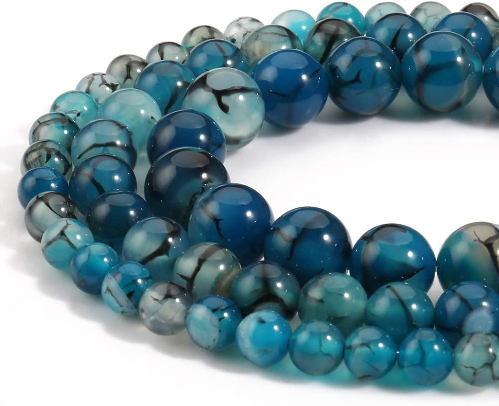 45pcs 8mm Blue Dragon Vein Agate Beads - Natural Gemstone Beads for Jewelry Making, DIY Bracelets, Necklaces & Craft Projects - Healing Crystal Beads for Meditation & Spiritual Gifts