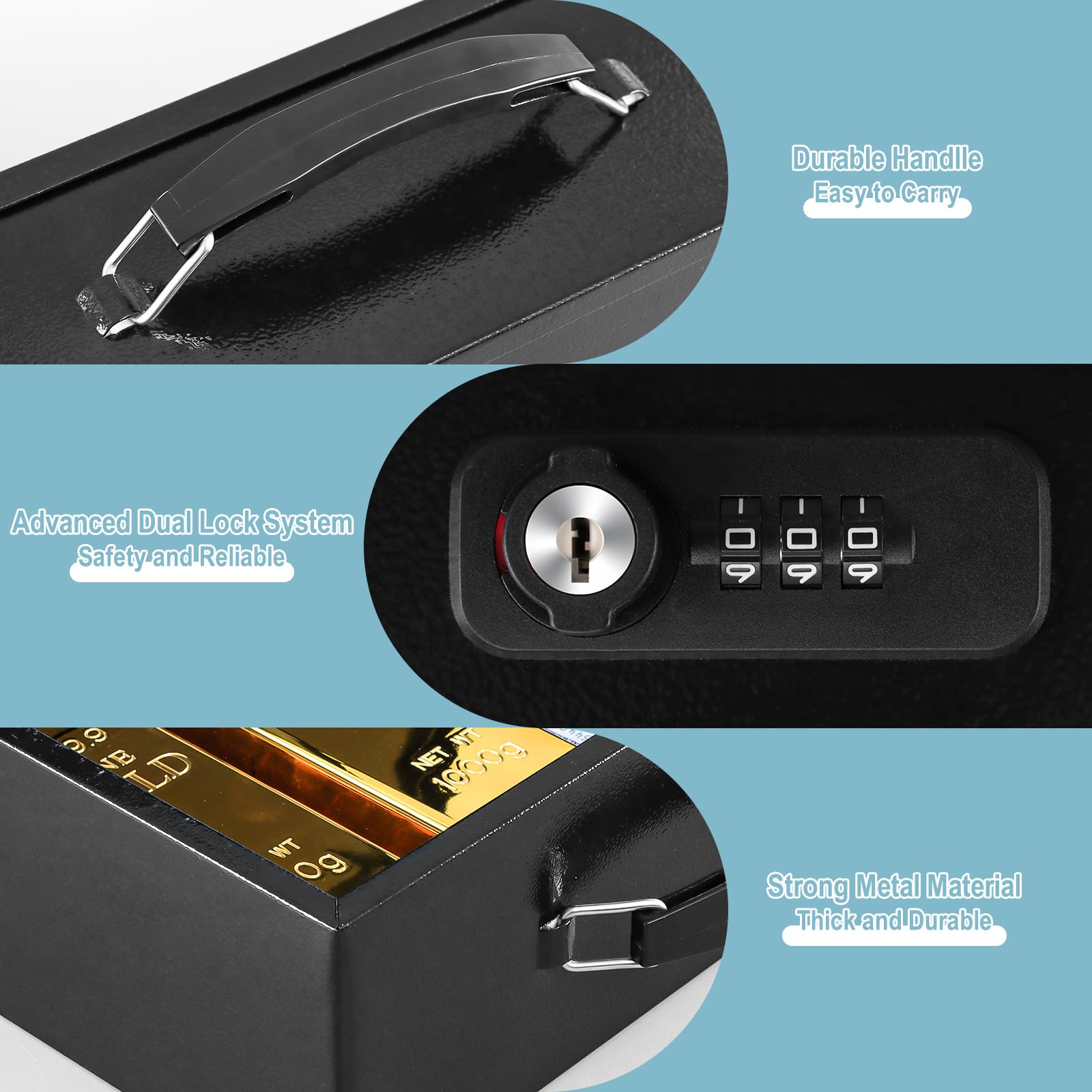 Fireproof Document Lock Box with Dual Combination & Key Lock - 12.8