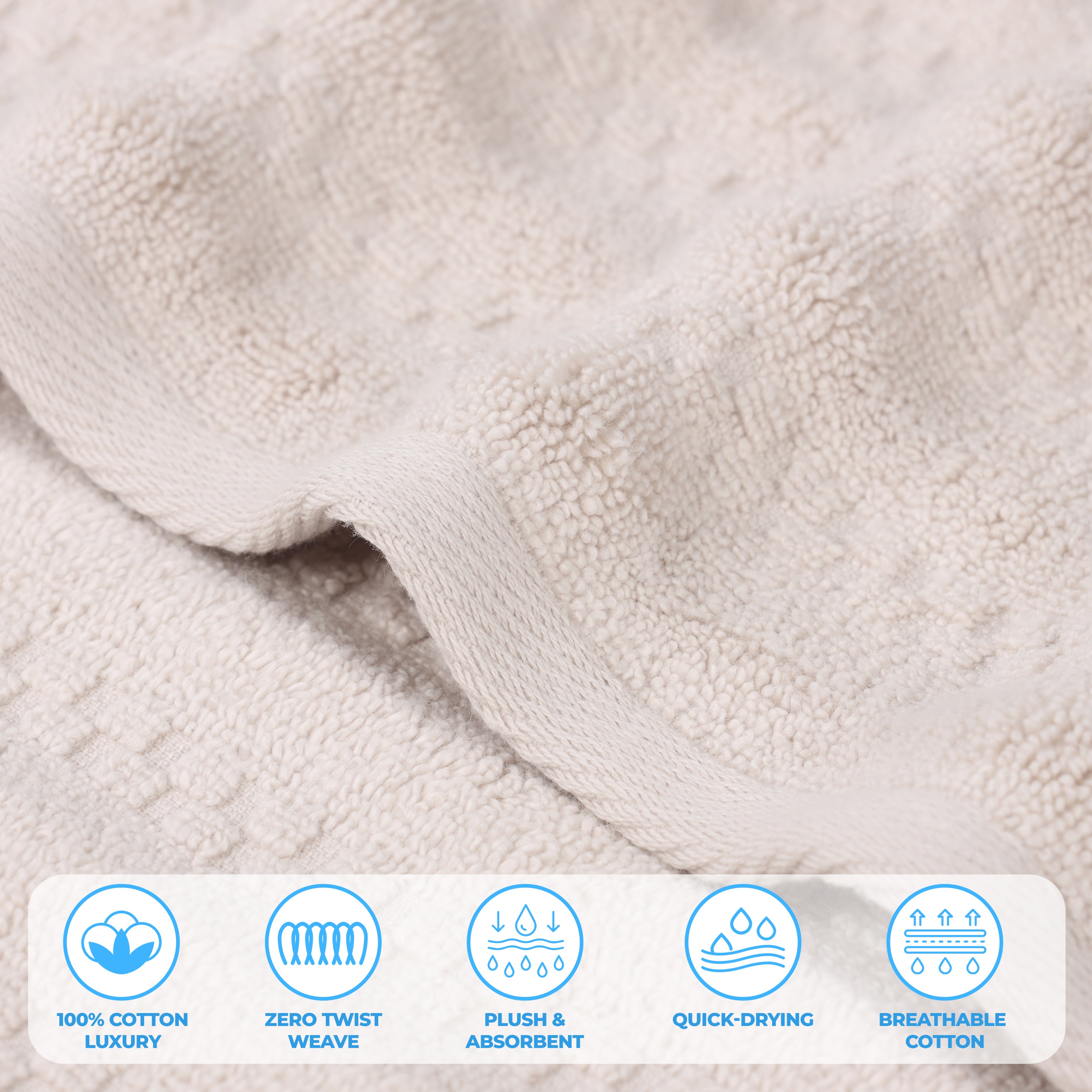Zuma Zero Twist Cotton Medium Weight Soft Absorbent 6-Piece Bath Towel Set - Premium Luxury Towels for Spa, Bathroom & Beach Use