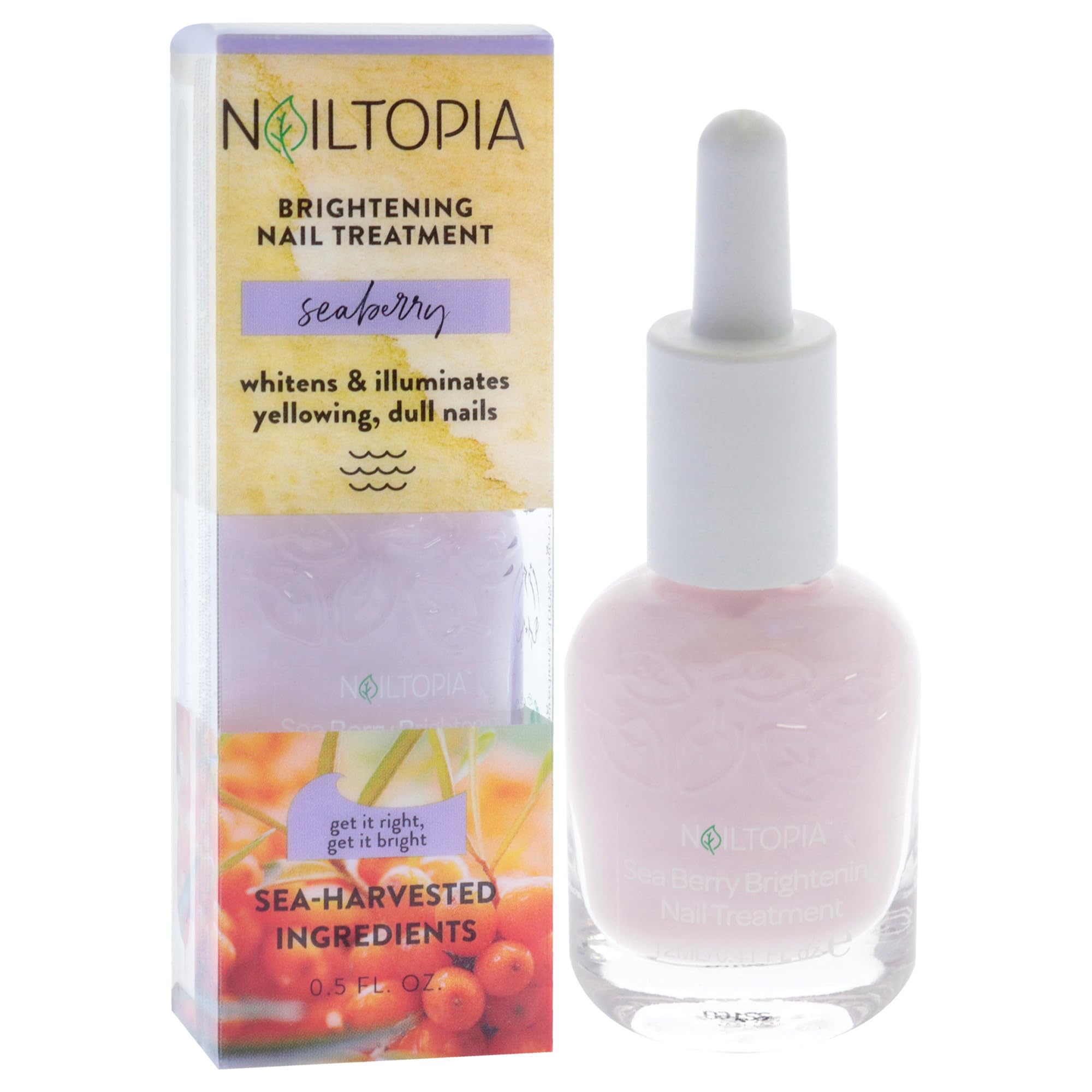 Nailtopia Healing & Brightening Nail Treatment - Vegan Cruelty-Free Nail Whitener with Sea Berry Extract (0.41 oz) - Repairs Damaged Nails, Restores Shine - Perfect for Salon-Quality Manicures & Healthy Nail Care Routine