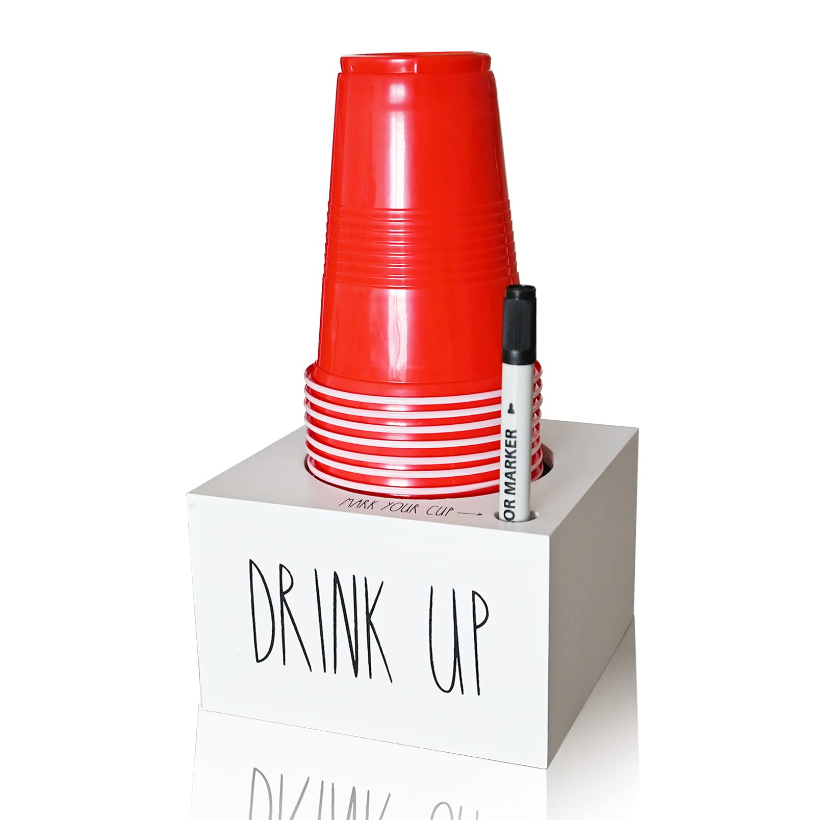White Solo Cup Holder with Marker Slot - Disposable Cups Dispenser & Organizer for Farmhouse, Rustic Wedding & Housewarming Party Decor - Perfect for Outdoor BBQs, Picnics & Family Gatherings