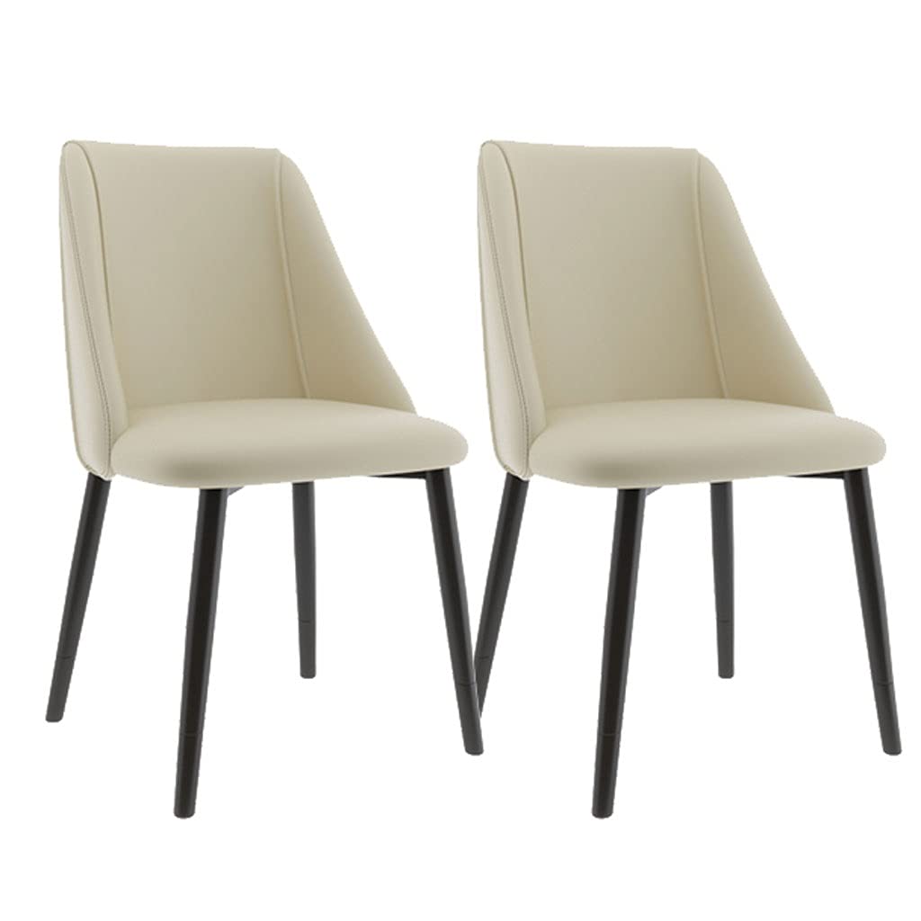Modern Leather Dining Chairs Set of 2 - Kitchen & Restaurant Chairs with Sturdy Metal Legs, Beige Upholstery & Black Legs - Perfect for Home, Commercial Use & Cafes