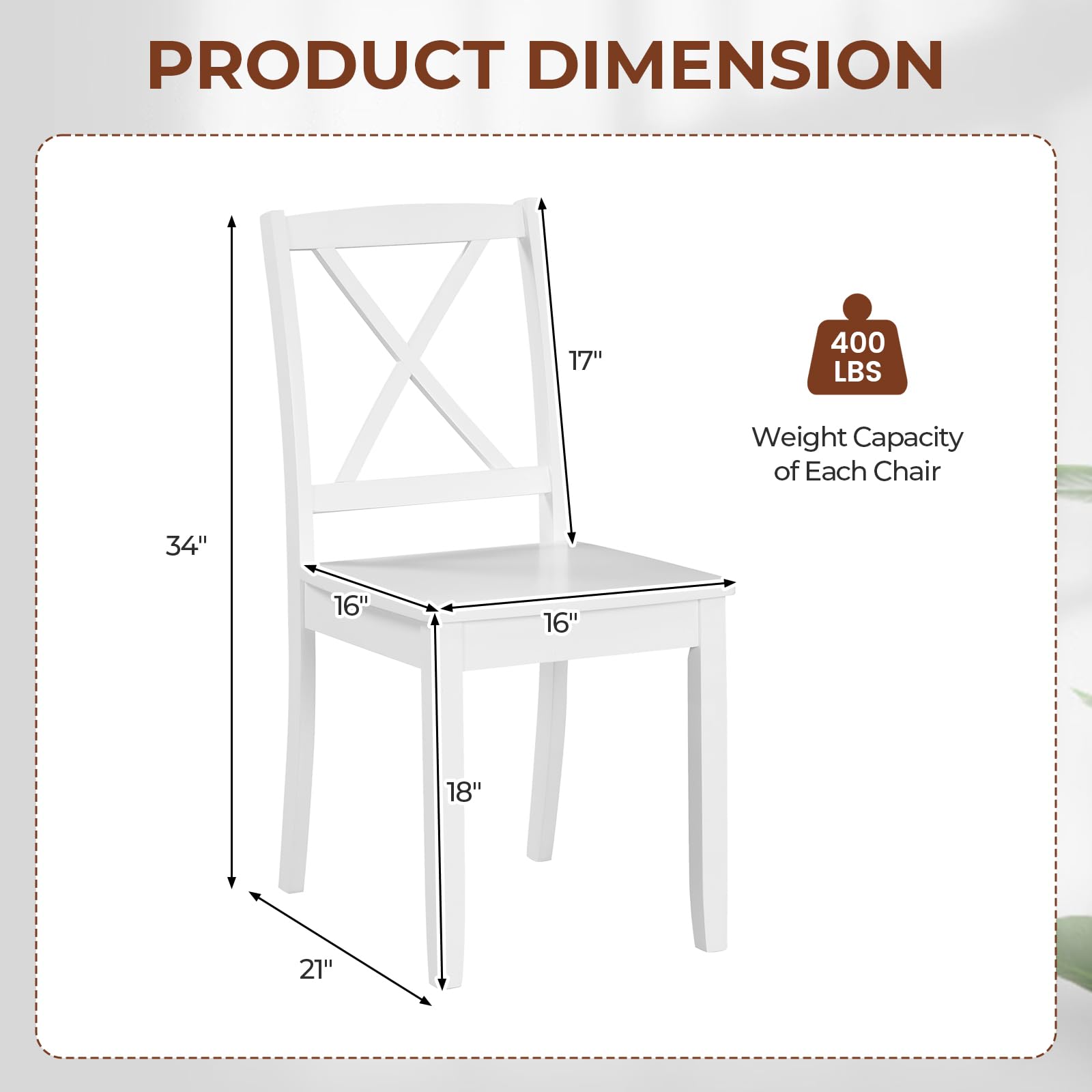 Giantex Set of 4 White Wooden Dining Chairs - Armless Kitchen Chairs with Rubber Wood Legs & Curved Backrest - Farmhouse Cross Back Design - Sturdy 400 LB Capacity - Perfect for Dining Room, Kitchen, Restaurant, and Cafe Use
