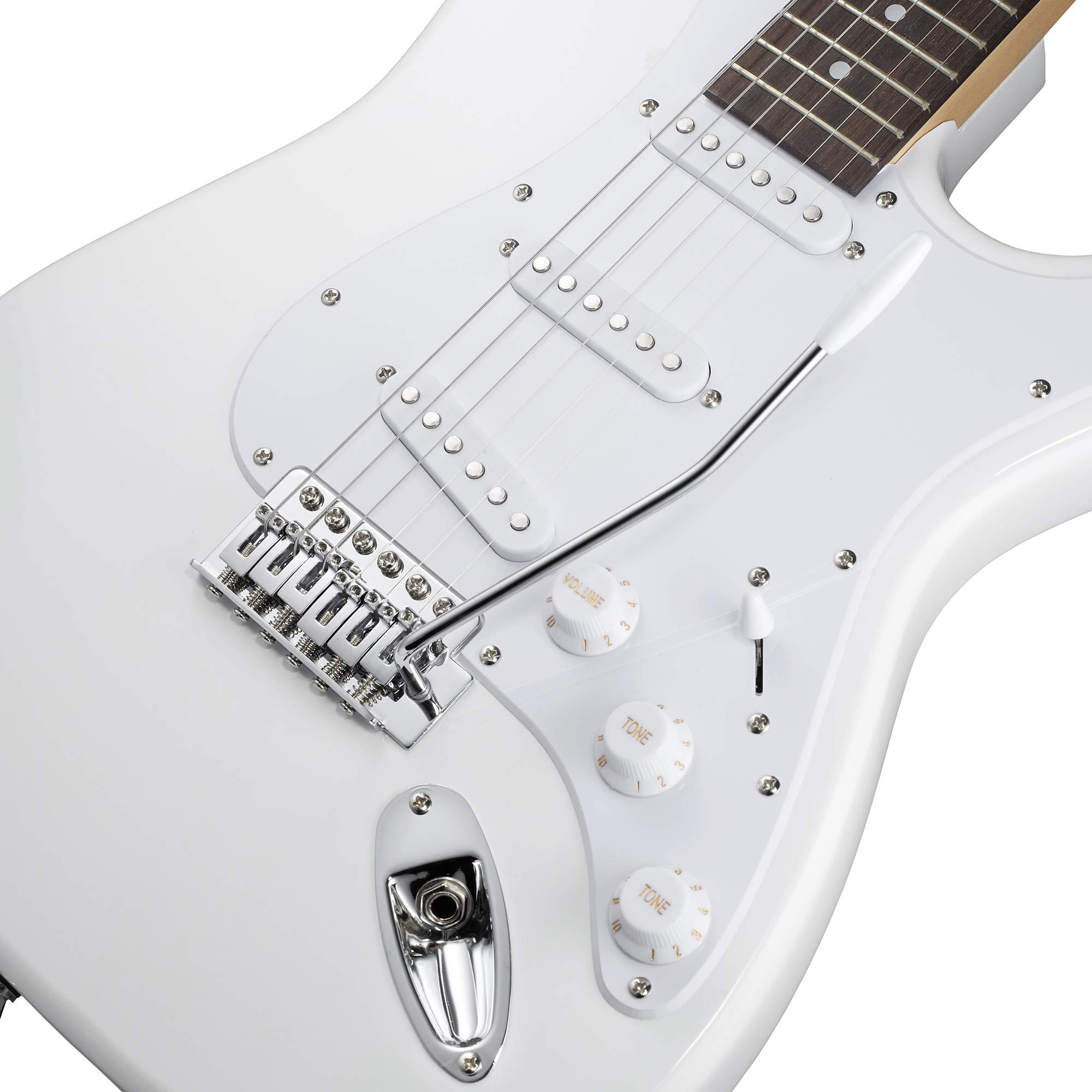 Ashthorpe 39-Inch Full Size Electric Guitar Kit - White Finish with Padded Gig Bag, Tremolo Bar, Strap, Strings, Cable, Cleaning Cloth & Picks - Perfect for Beginners, Practice & Live Performances