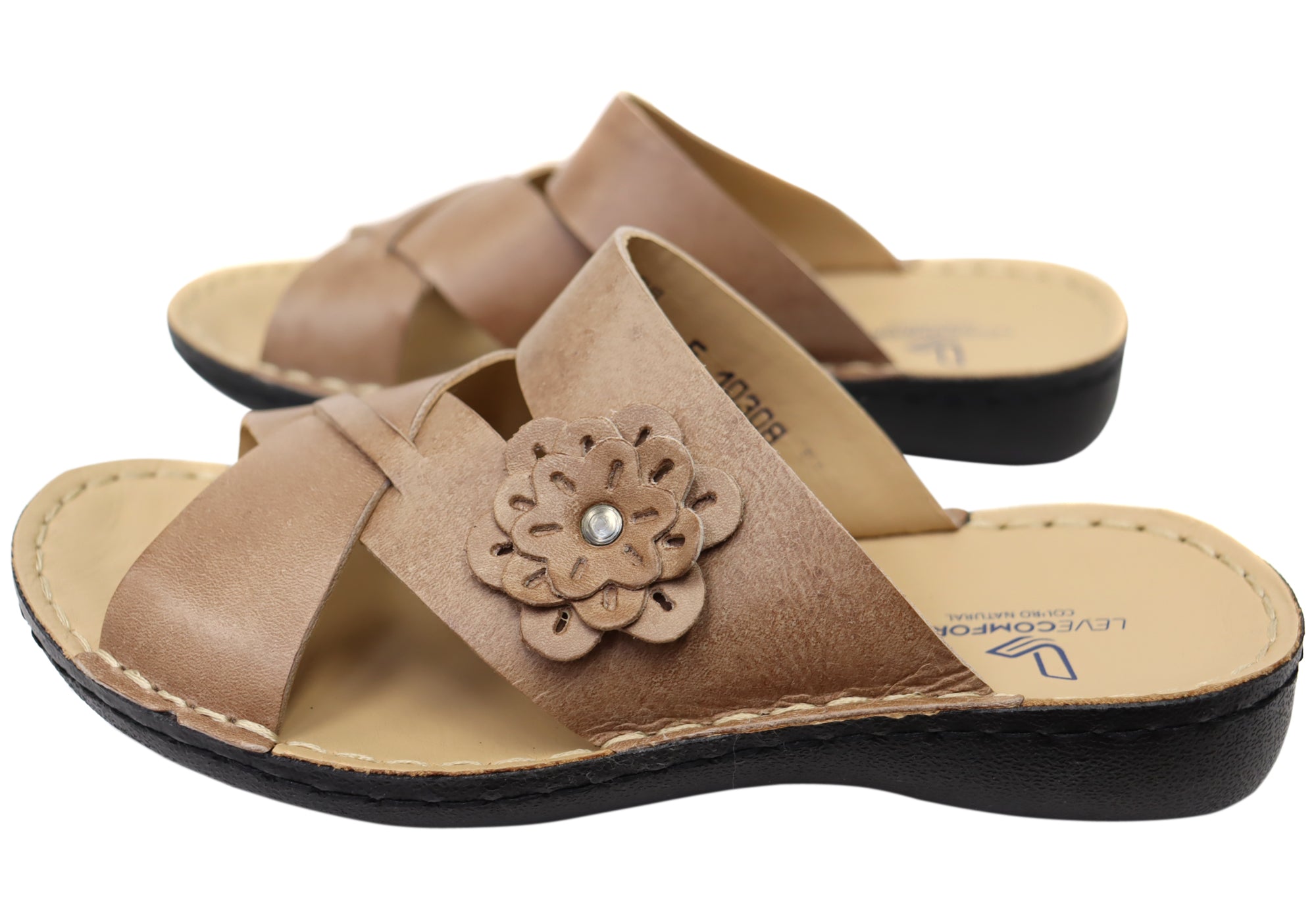 Levecomfort Debra Women's Brazilian Comfortable Leather Slides Sandals - Soft & Supportive for Casual Wear, Beach, and Home Use