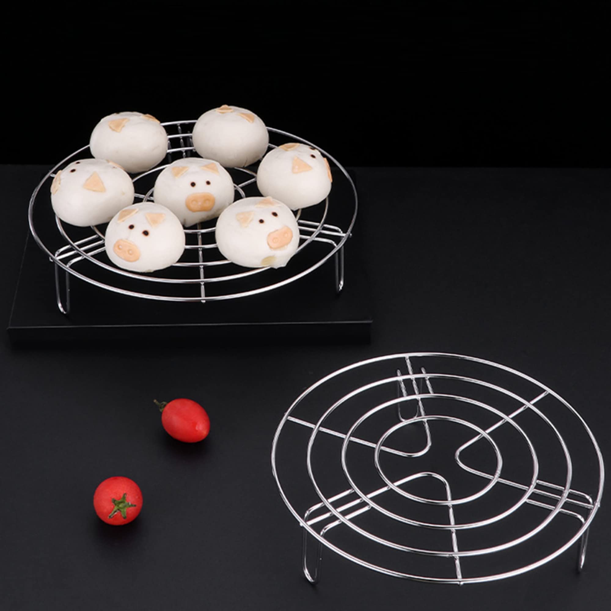 2-Pack Stainless Steel Round Cooling & Cooking Racks - 23.5cm & 27.5cm Diameter - Perfect for Air Fryer, Pressure Cooker, Oven & Steaming - Durable Baking & Roasting Rack for Even Cooking & Cooling - Ideal for Cookies, Meats, Vegetables & Pastries