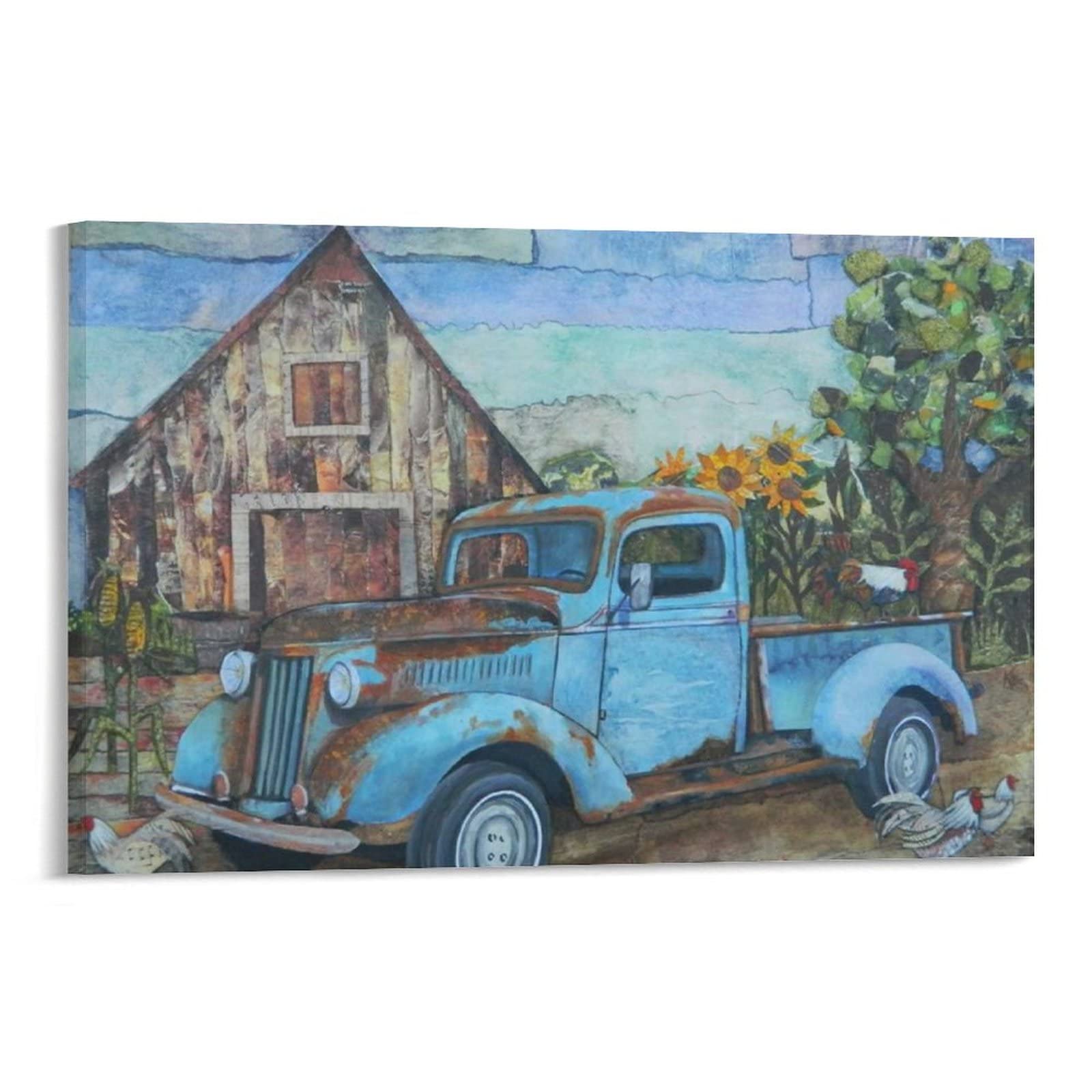 Vintage Old Barn and Truck Paintings - Retro Art Poster for Wall Decor, Car Enthusiast Gift, Modern Bedroom Aesthetic Print (24x36 inches / 60x90 cm) - Perfect for Farmhouse, Man Cave, or Office Decor