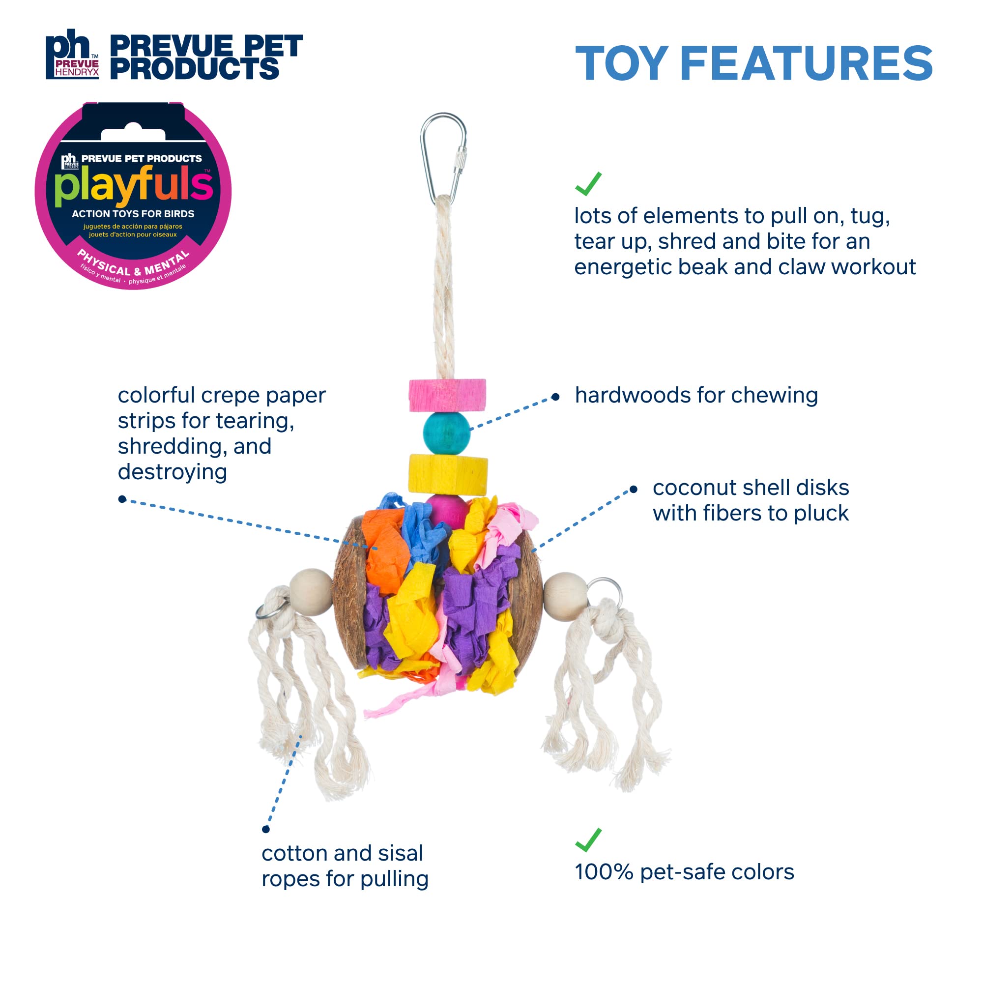 Prevue 60062517 Accordion Crinkle Bird Toy - Interactive Pet Toy for Parrots, Cockatiels & Small Birds - Fun Chewing & Foraging Activity for Bird Cages & Play Gyms