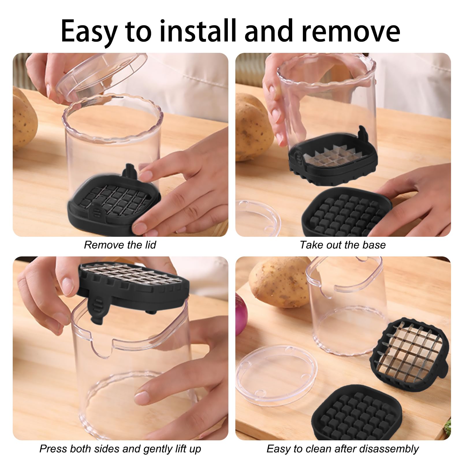 Premium Fruit and Vegetable Chopper Cup - 3-in-1 Dicer, Slicer & Cutter with Push Plate - Detachable Easy-Clean Kitchen Gadget - Black Home Essential for Salads, Smoothies & Meal Prep