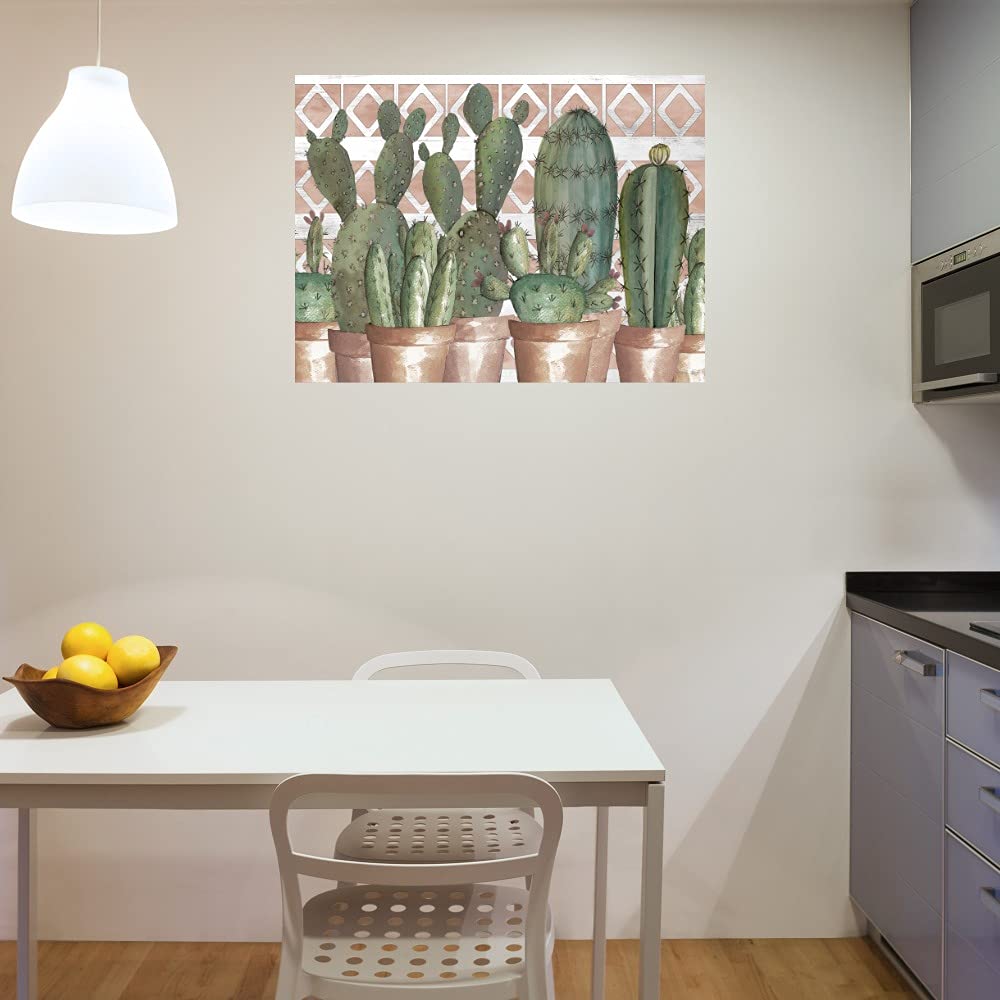 Fine Art Canvas Geo Succulents Wall Decor by Cindy Jacobs - Modern Botanical Painting for Living Room, Bedroom, Office & More - Ready to Hang 32x24 Inches - Perfect for Home, Office & Gift Giving