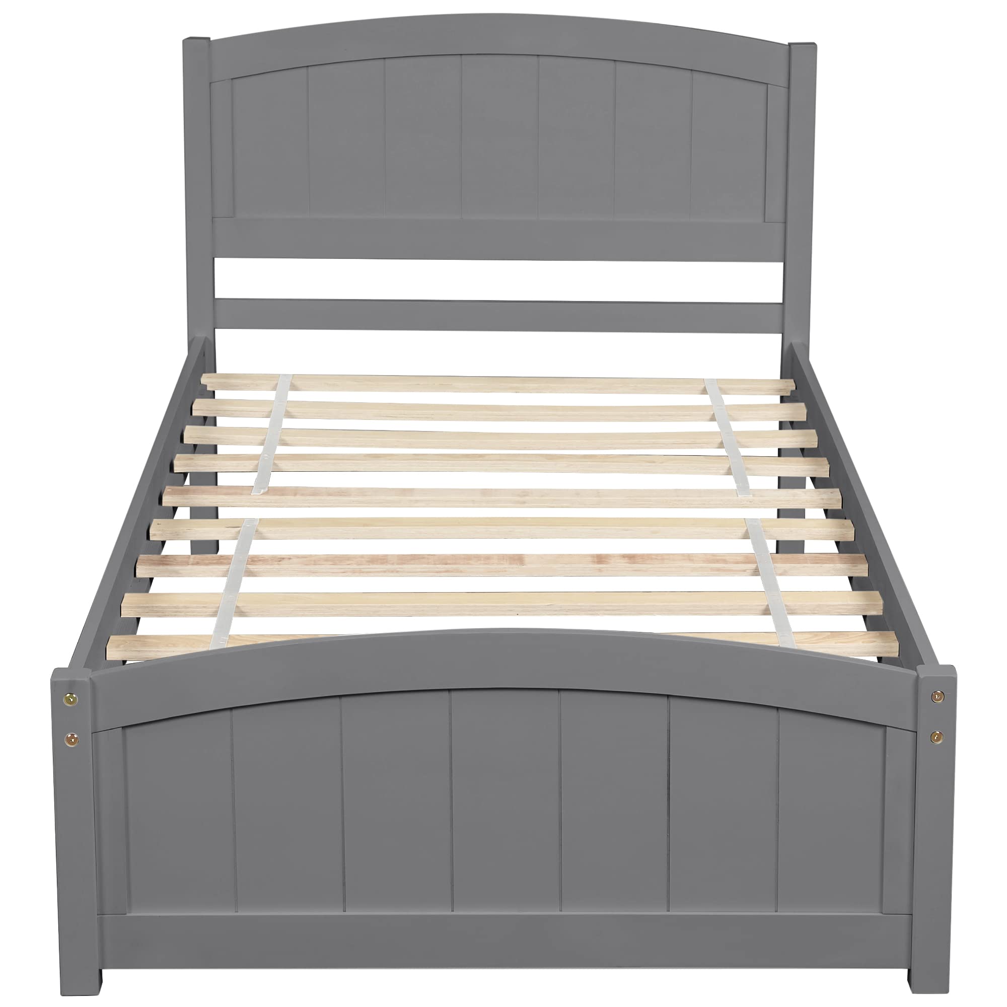 Knocbel Solid Wood Platform Bed Frame with Headboard & Footboard - 10-Slat Mattress Support, No Box Spring Needed, Twin Size, Gray - Perfect for Modern Bedrooms, Guest Rooms & Small Spaces